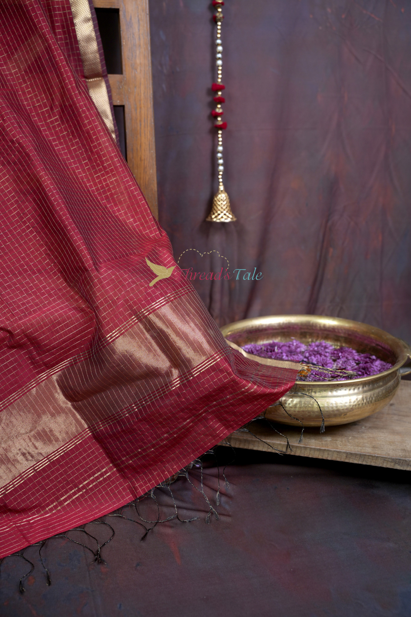 Handwoven Red Tissue Checks Dupatta
