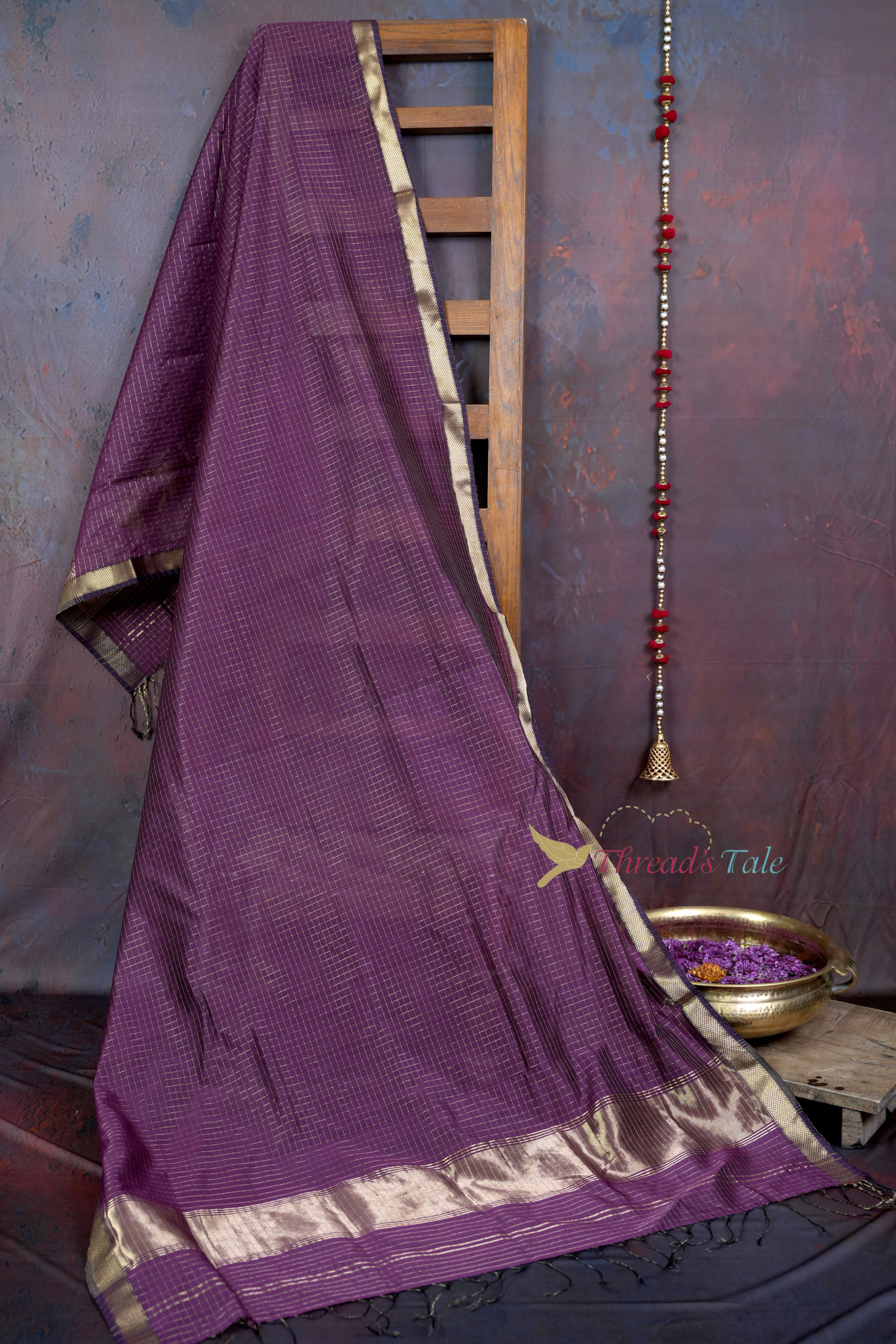 Handwoven Violet Tissue Checks Dupatta