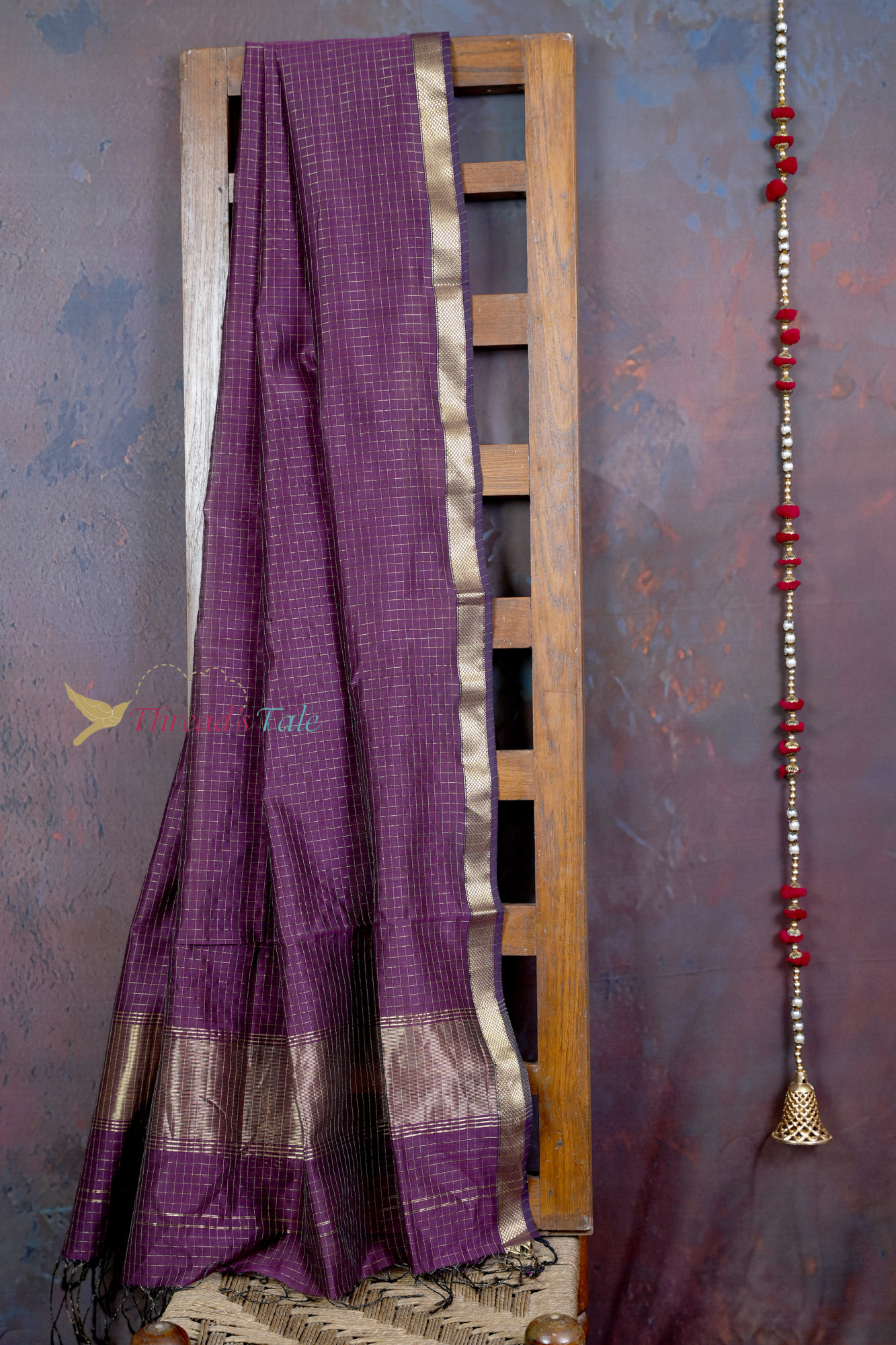 Handwoven Violet Tissue Checks Dupatta