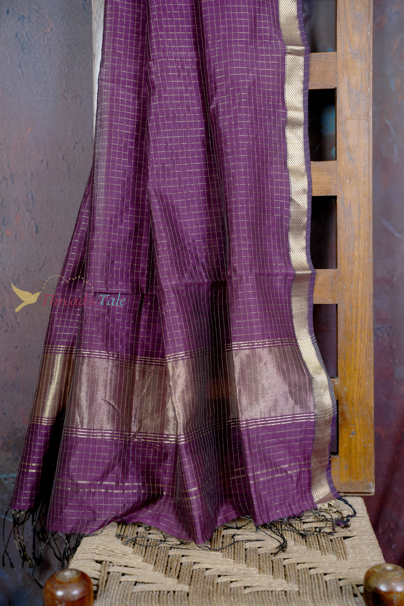 Handwoven Violet Tissue Checks Dupatta