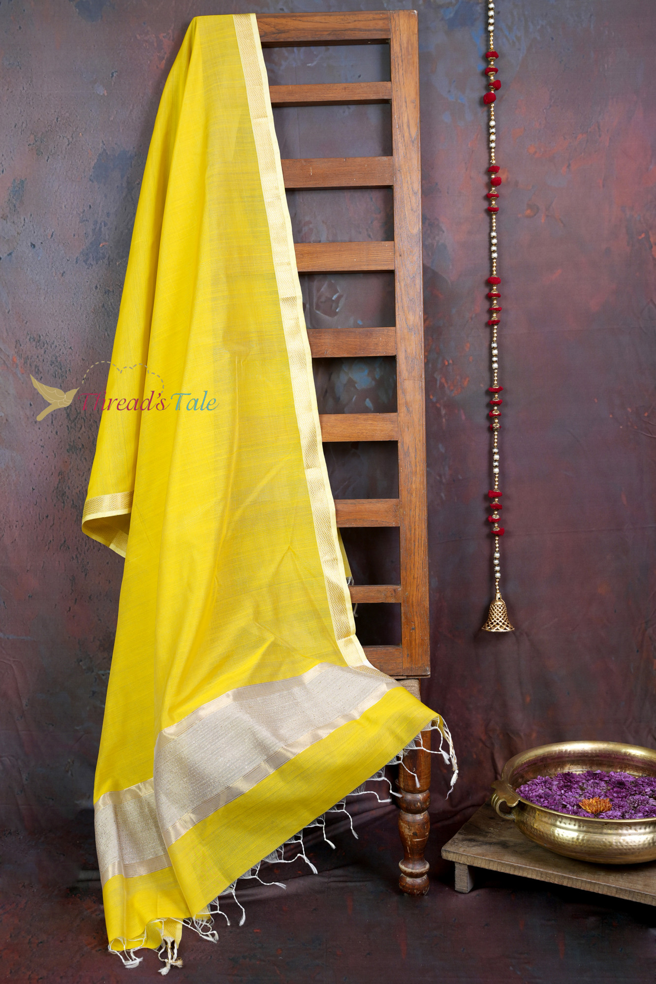 Handwoven Mustard Yellow Dupatta With Jute Border