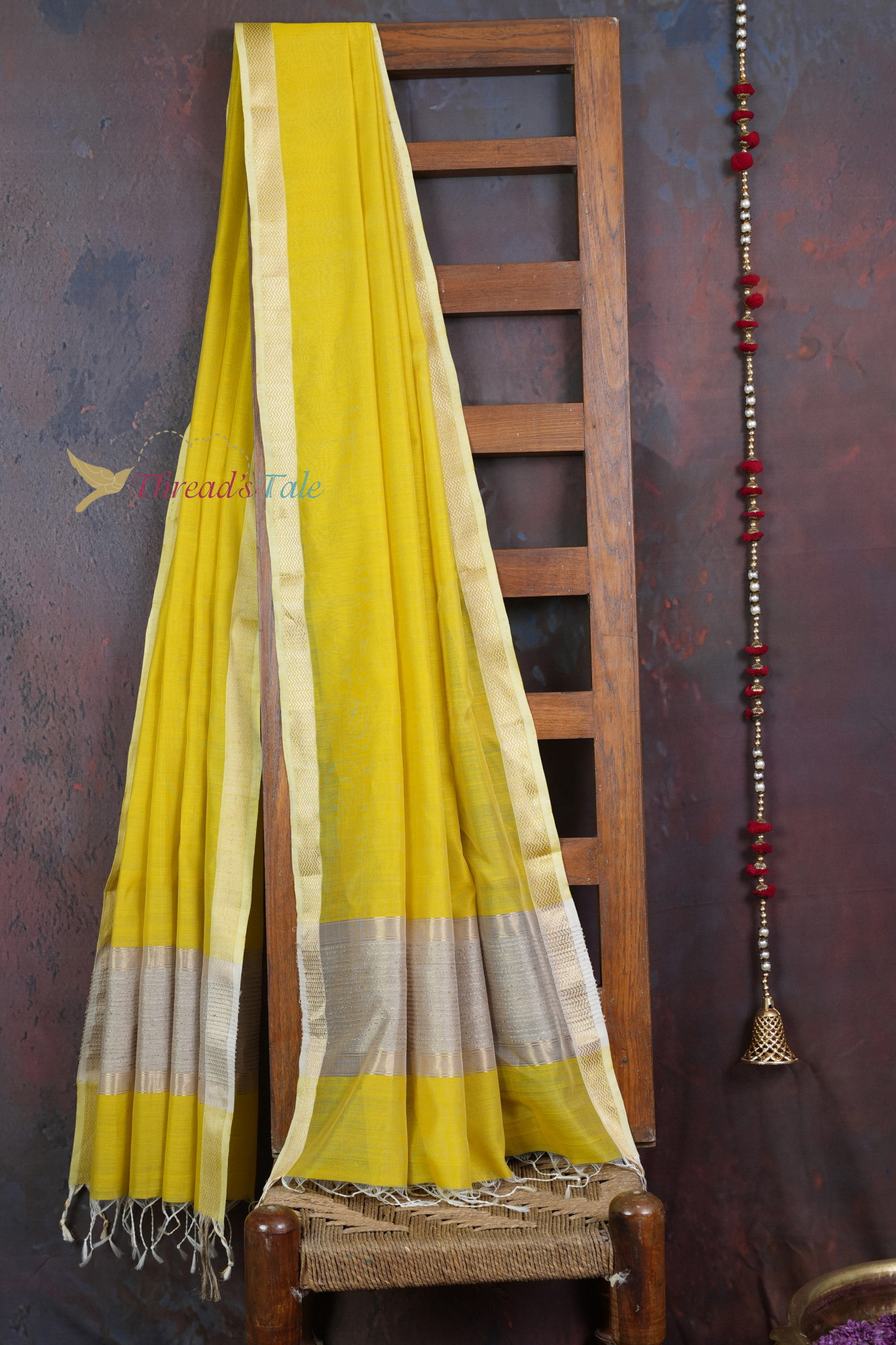 Handwoven Mustard Yellow Dupatta With Jute Border