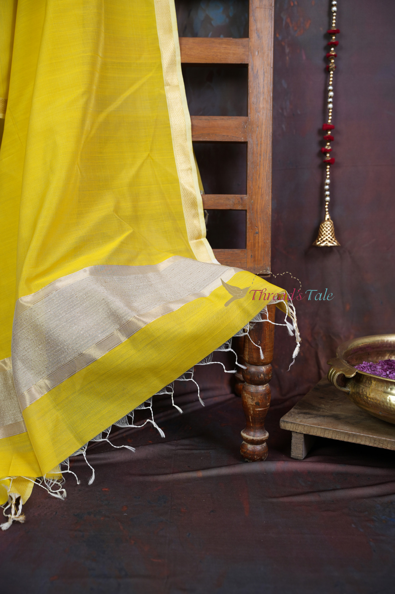 Handwoven Mustard Yellow Dupatta With Jute Border