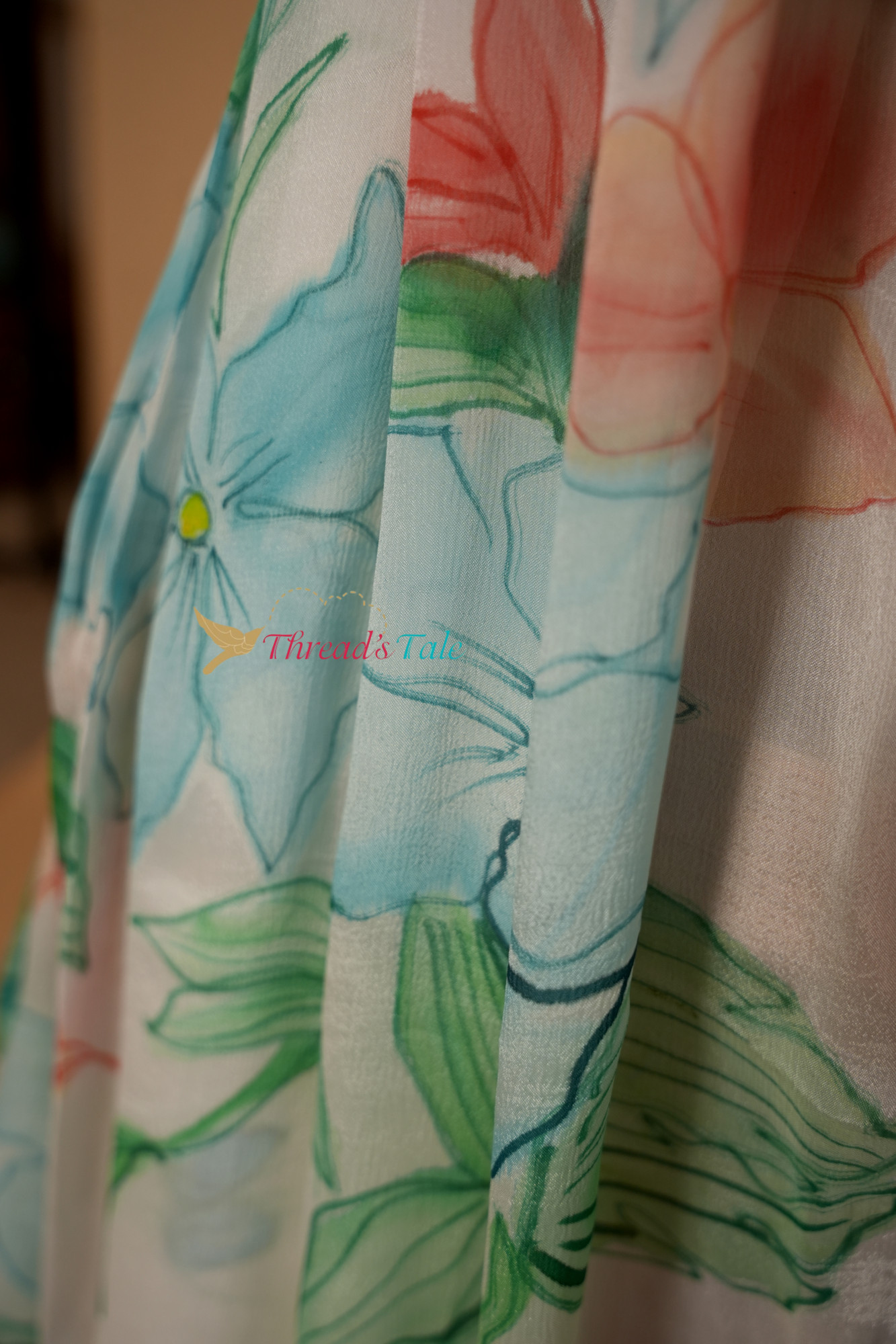 Off White Hand Painted Chinon Silk Dupatta