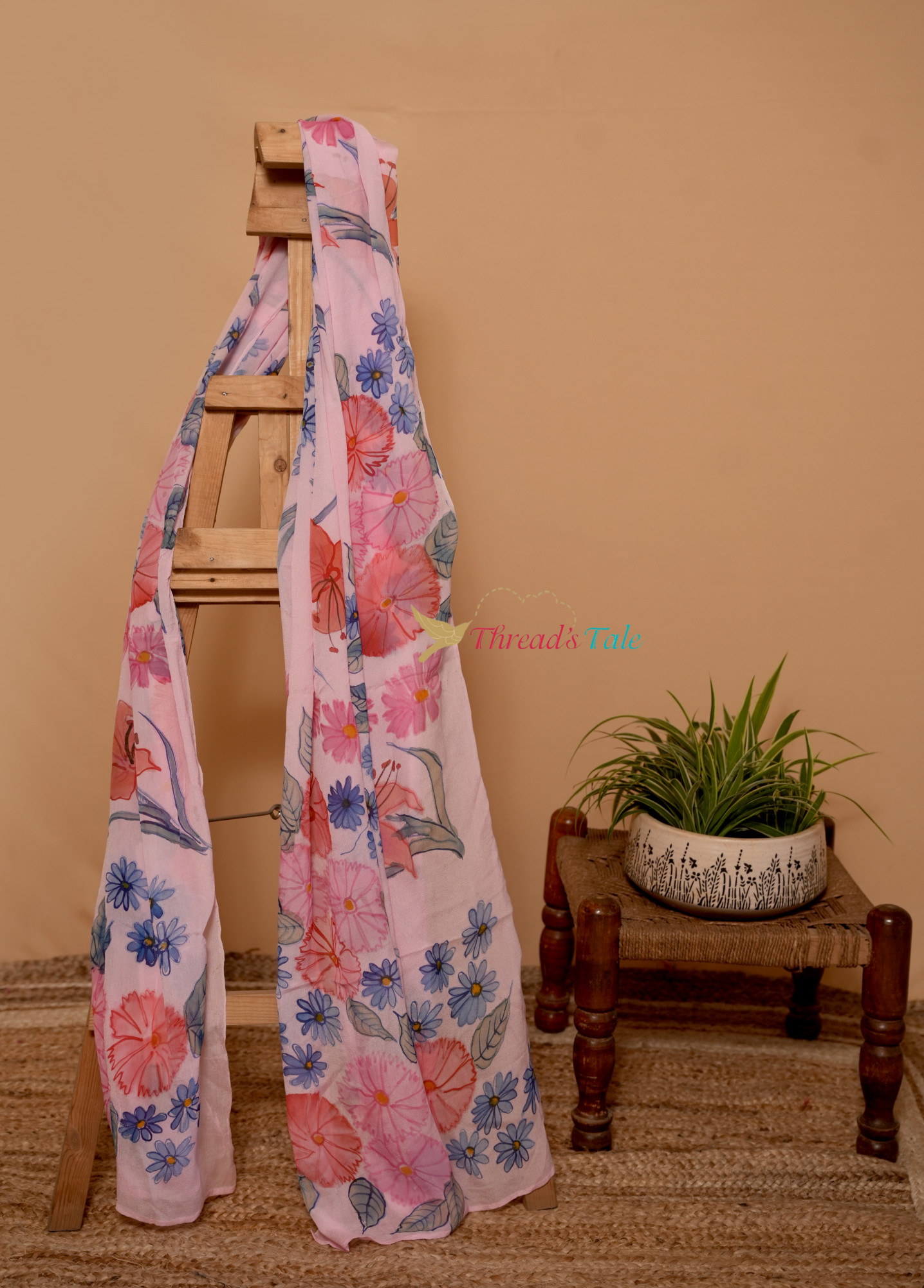 Fresh Pink Hand Painted Georgette Dupatta