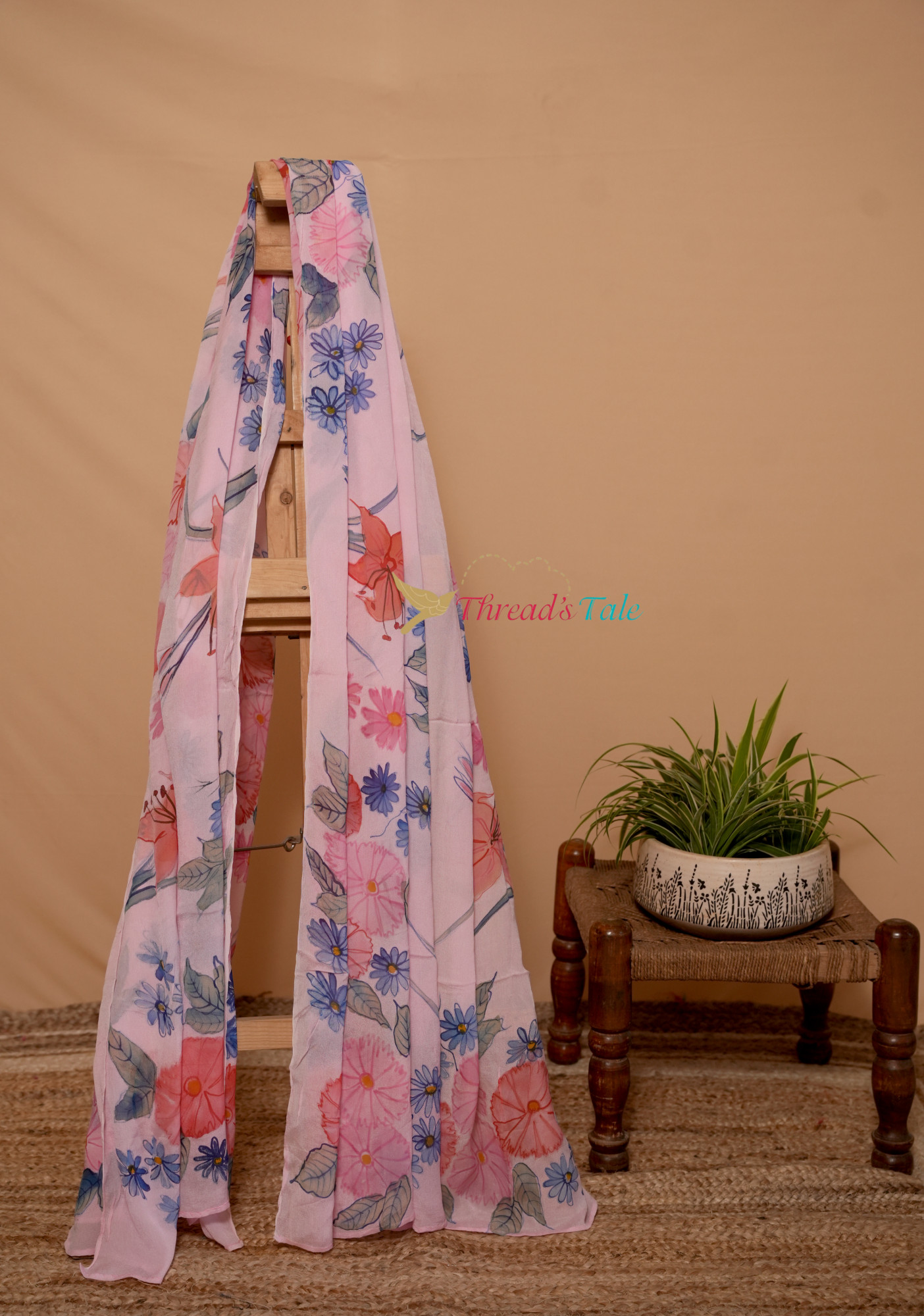 Fresh Pink Hand Painted Georgette Dupatta