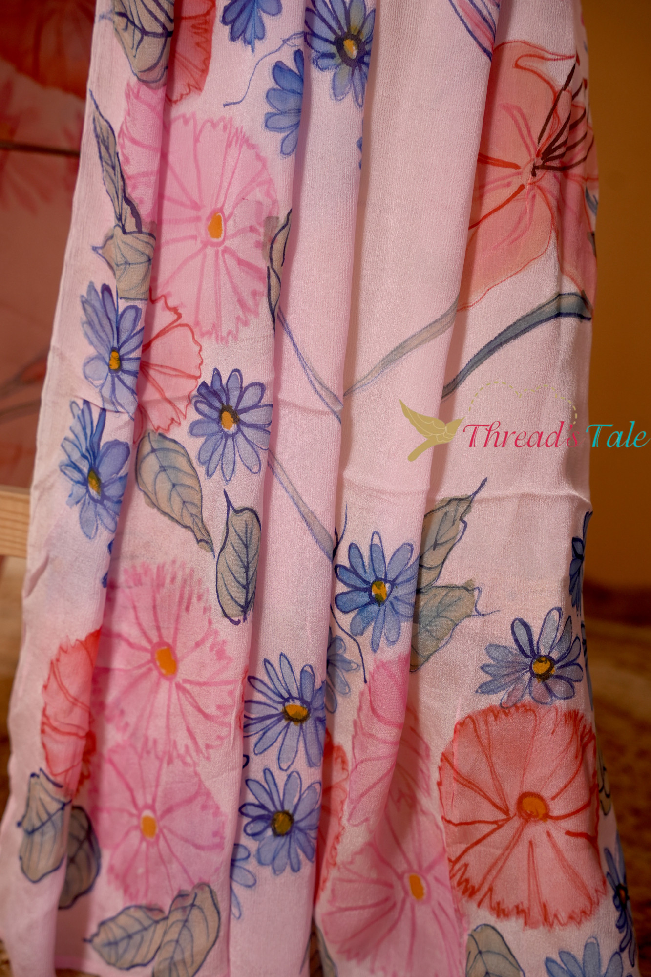 Fresh Pink Hand Painted Georgette Dupatta