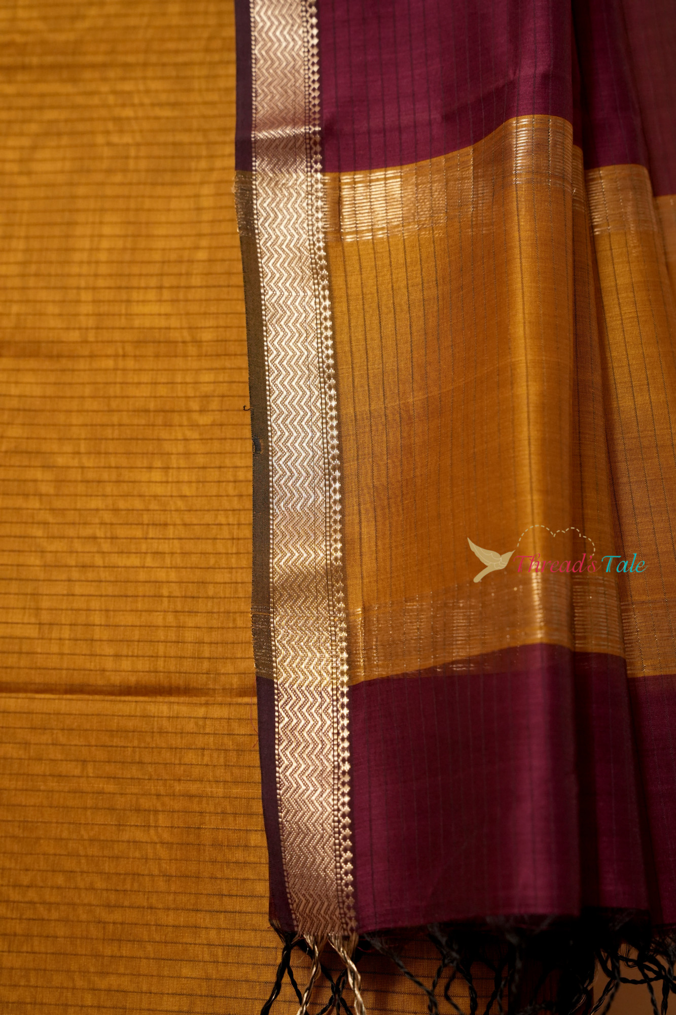 Mustard Yellow And Deep Red Handwoven Top And Dupatta Set