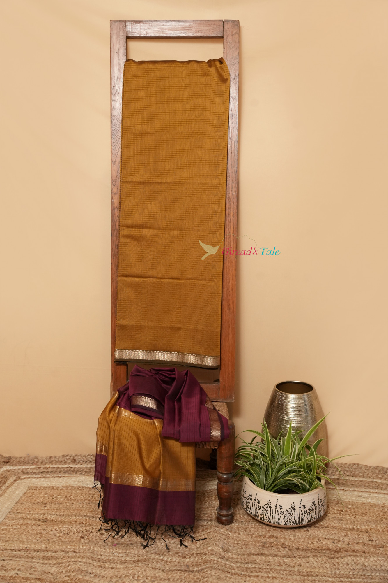 Mustard Yellow And Deep Red Handwoven Top And Dupatta Set