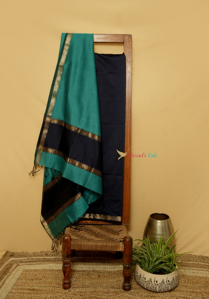 Image of Indigo Blue Handwoven Top And Dupatta Set