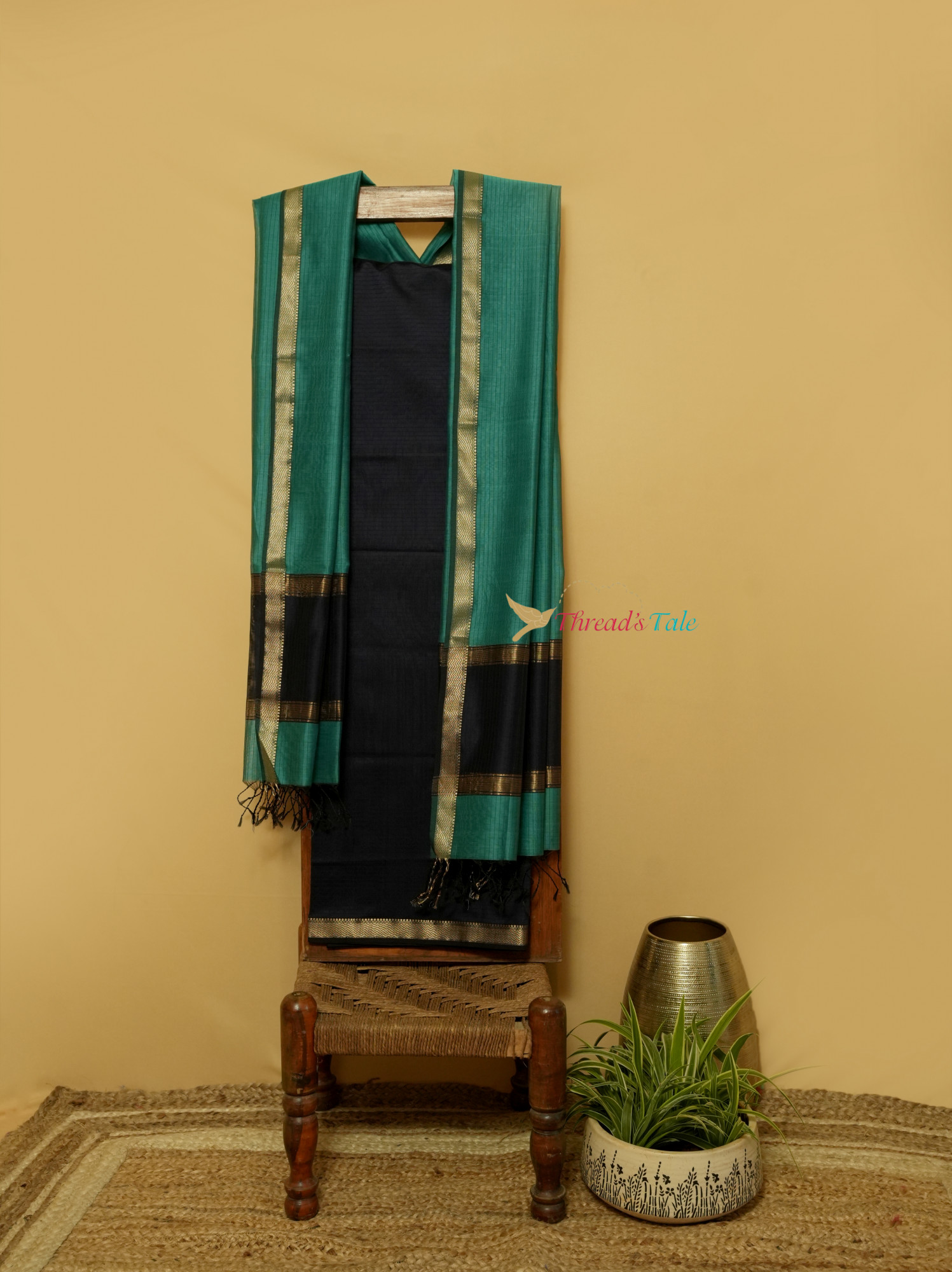 Indigo Blue Handwoven Top And Dupatta Set