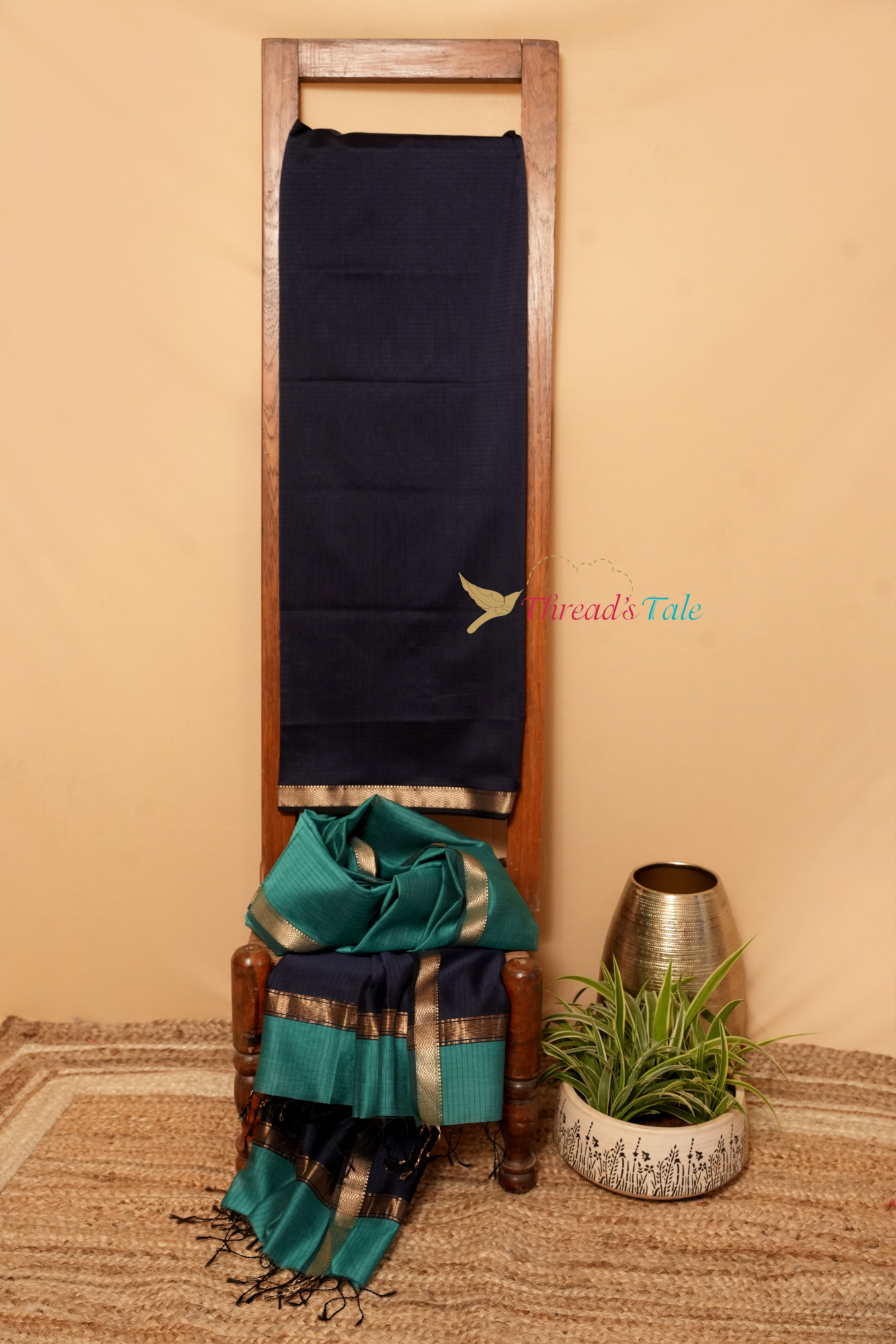 Indigo Blue Handwoven Top And Dupatta Set