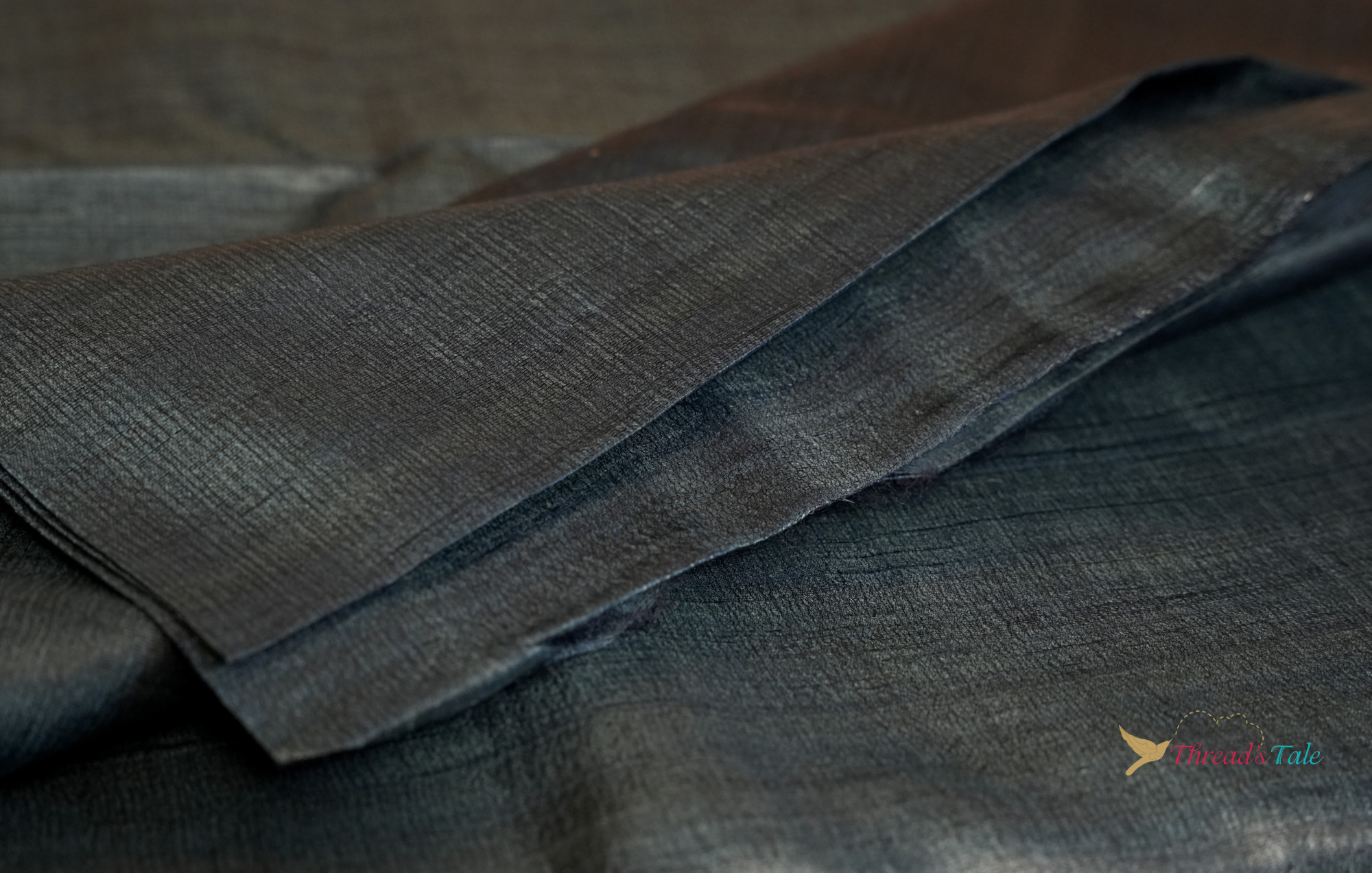 Metallic Grey Handwoven Tussar Silk Fabric