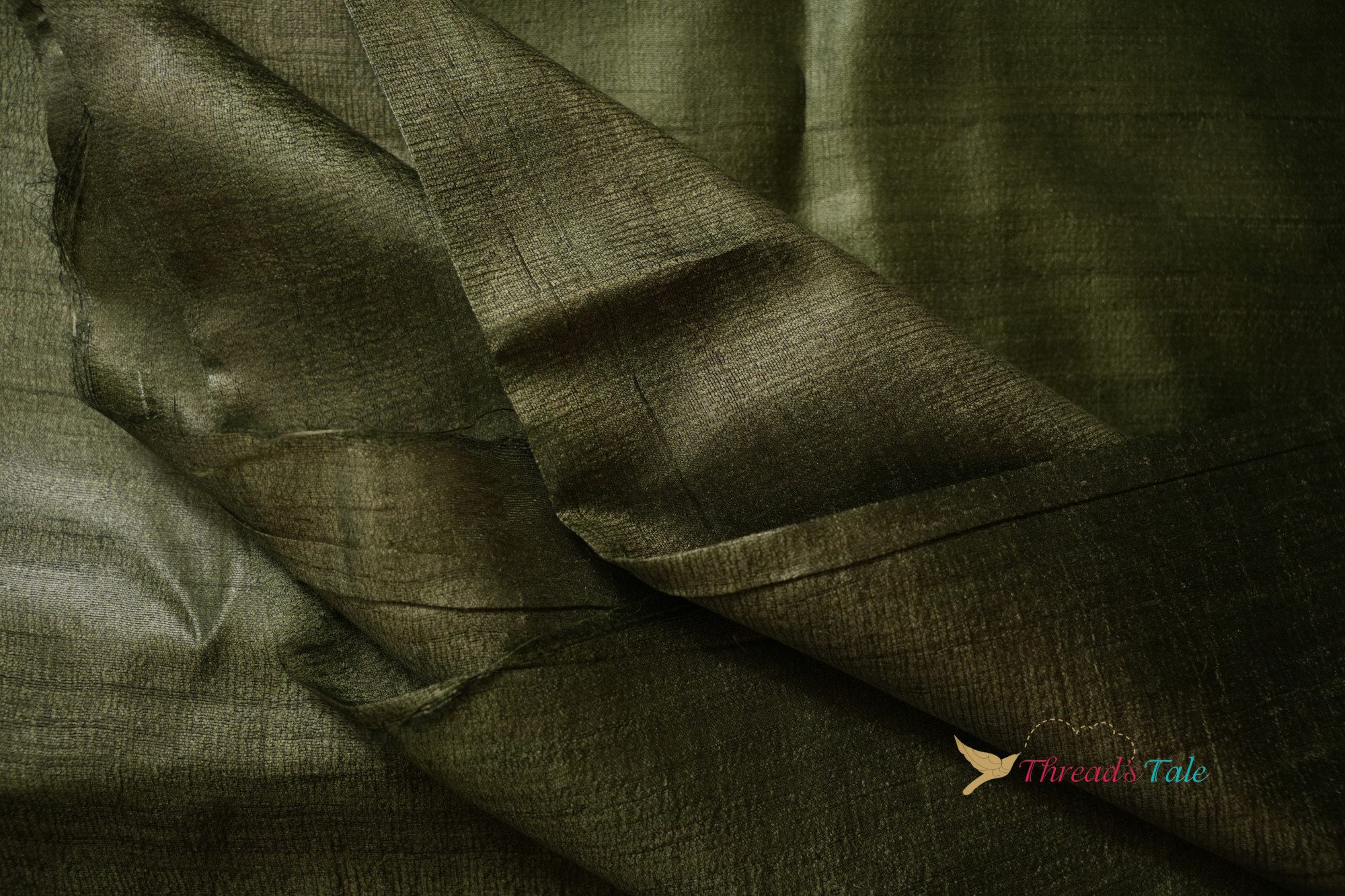Metallic Moss Green Handwoven Tussar Silk Fabric