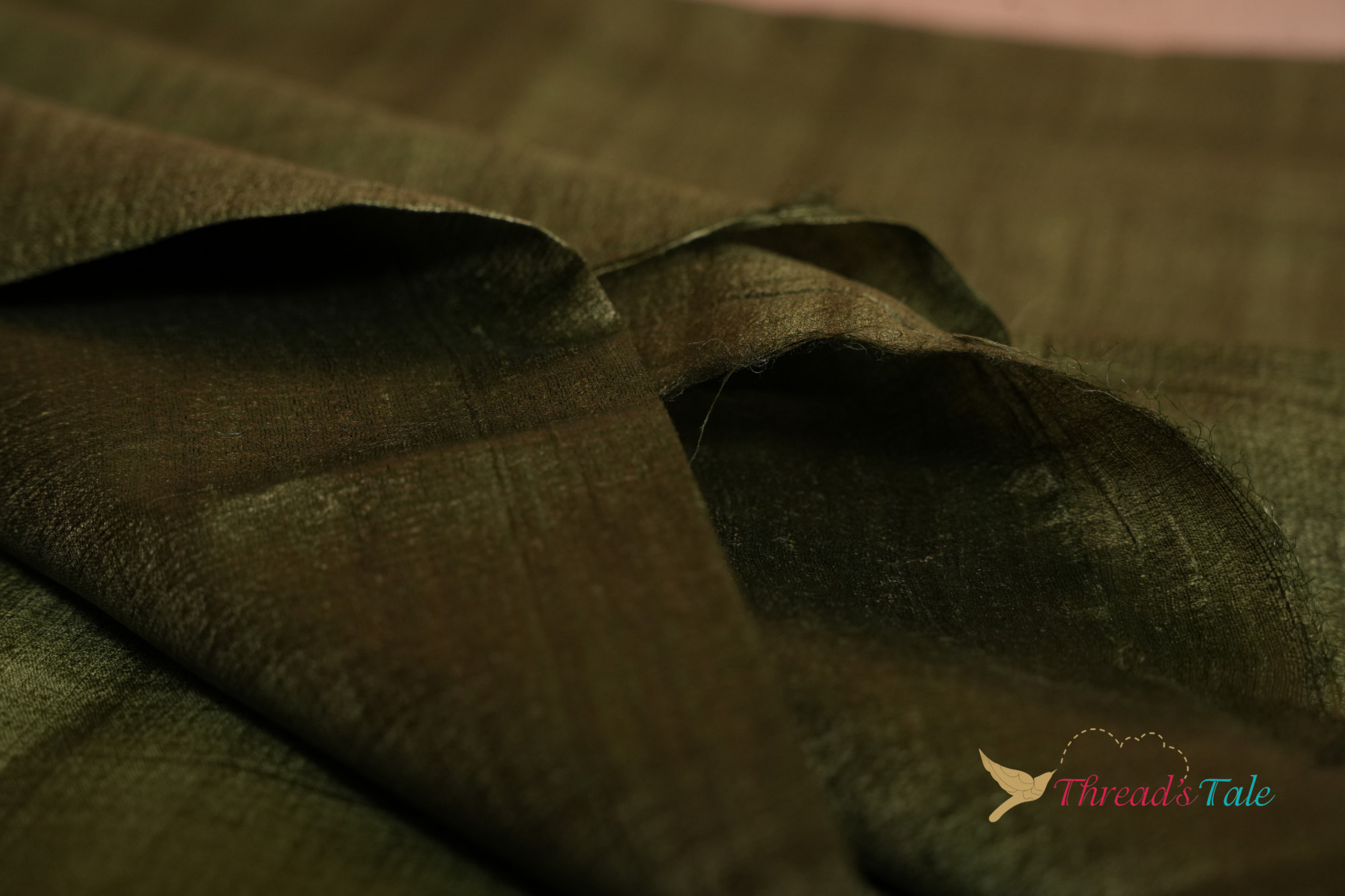 Metallic Moss Green Handwoven Tussar Silk Fabric