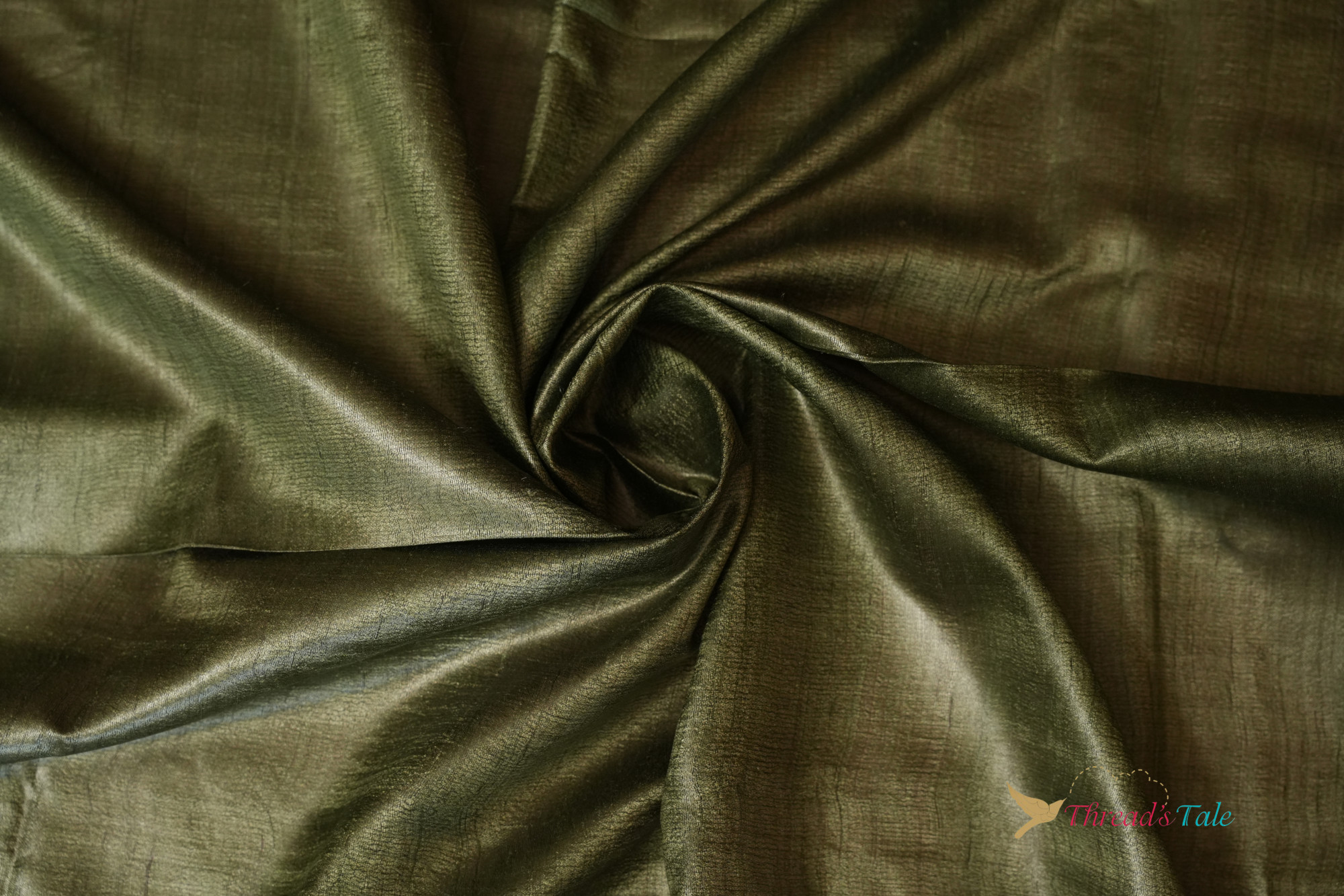 Metallic Moss Green Handwoven Tussar Silk Fabric