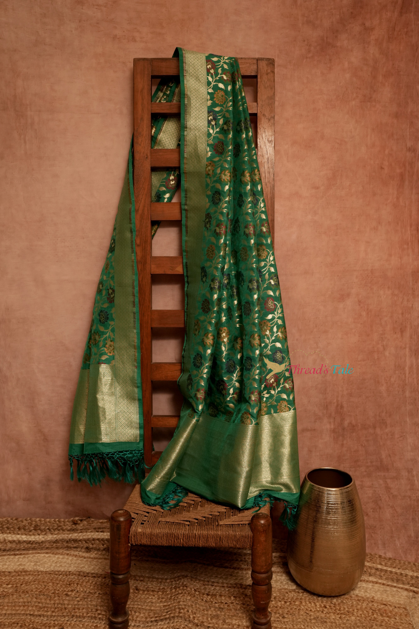 Festive Green Pure Silk Dupatta With Multi Color Zari Motifs