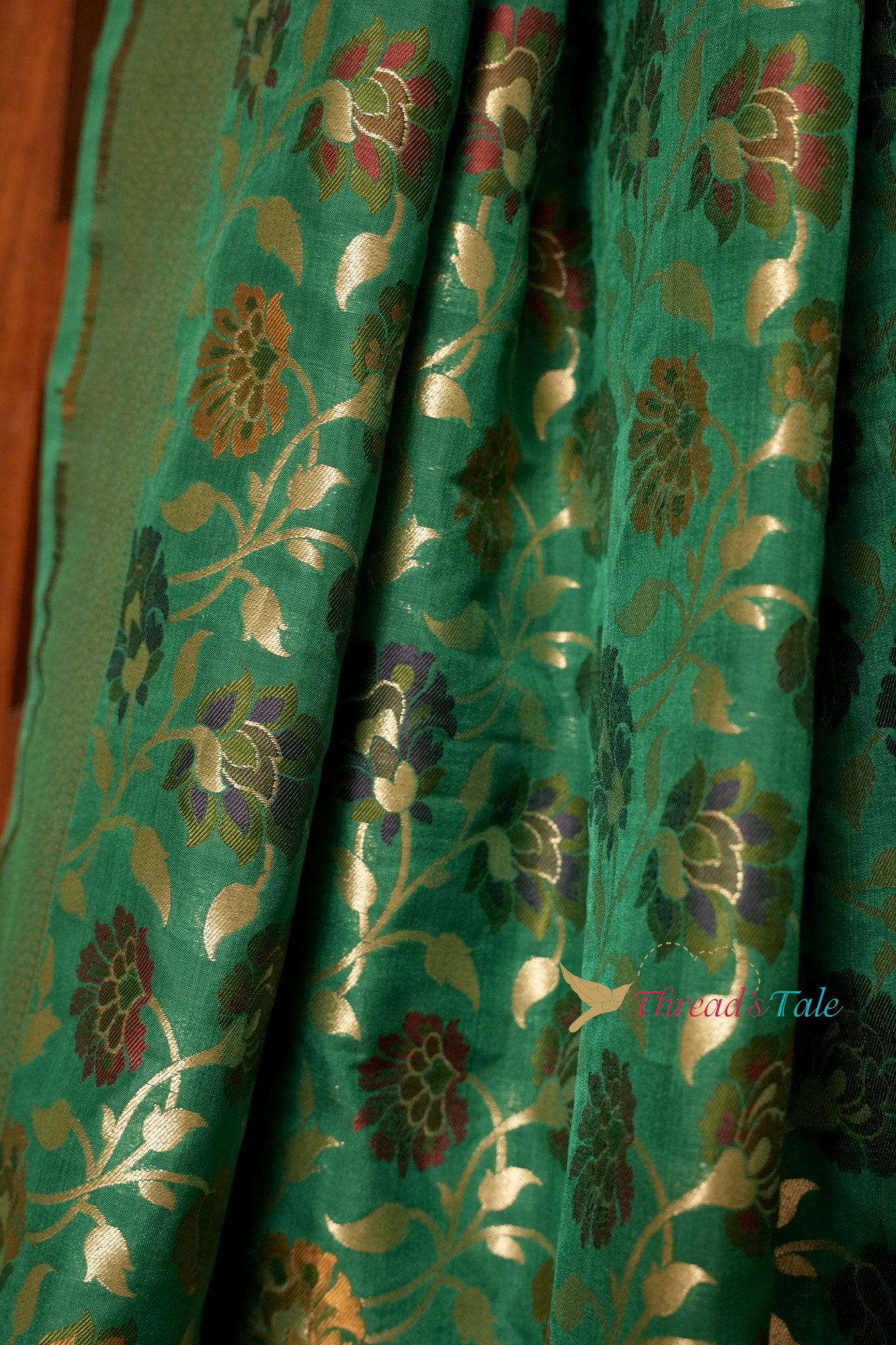 Festive Green Pure Silk Dupatta With Multi Color Zari Motifs