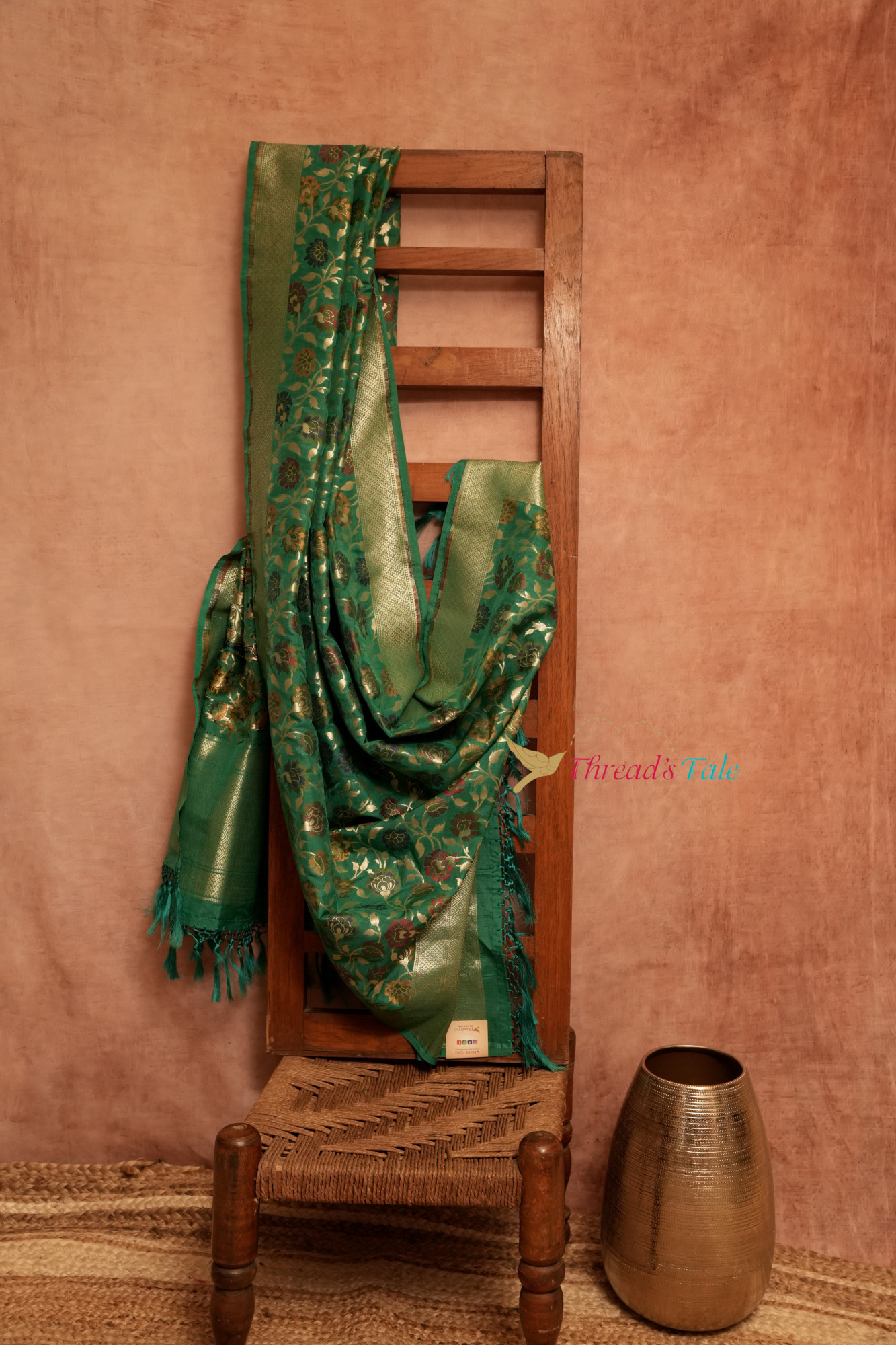 Festive Green Pure Silk Dupatta With Multi Color Zari Motifs