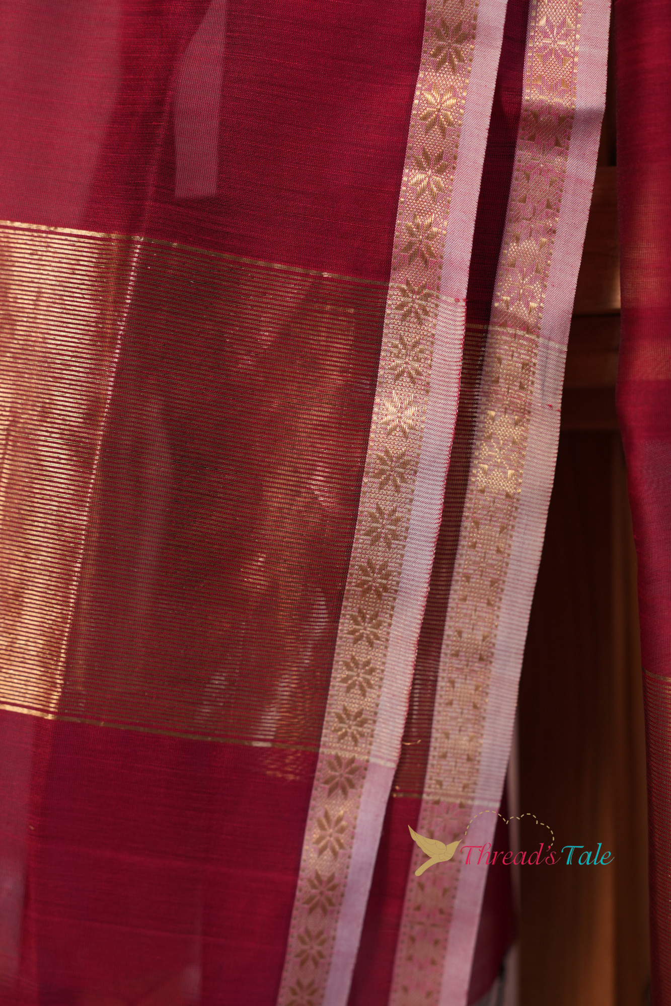 Deep Pink Handwoven Maheshwari Dupatta With Border