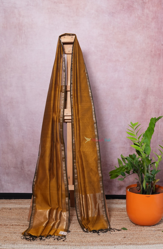 Image of Mustard Yellow Handwoven Maheshwari Silk By Cotton Dupatta