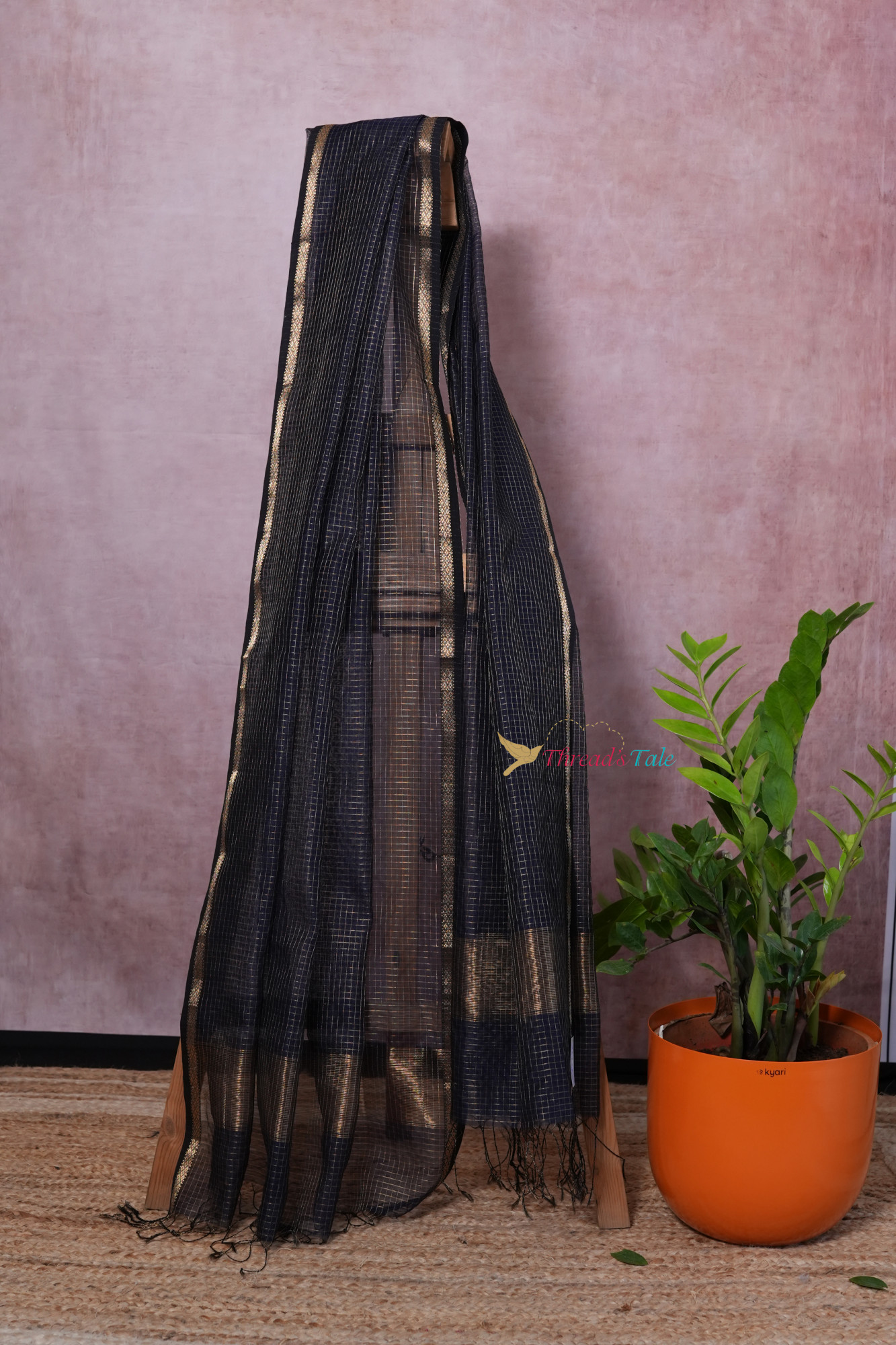 Blue Handwoven Tissue Checks Maheshwari Dupatta