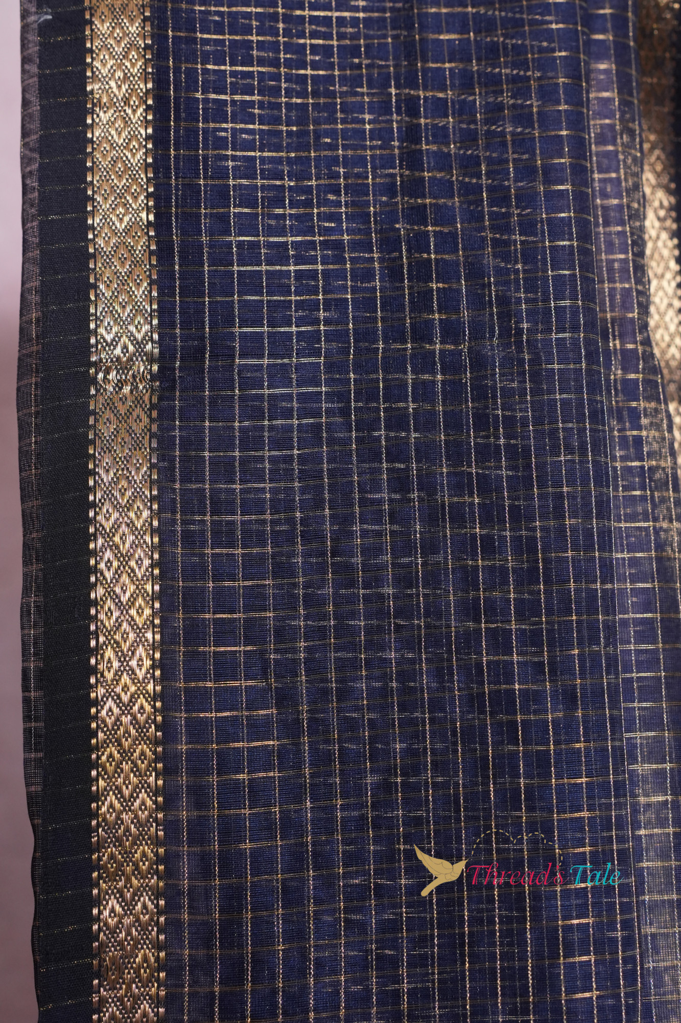 Blue Handwoven Tissue Checks Maheshwari Dupatta