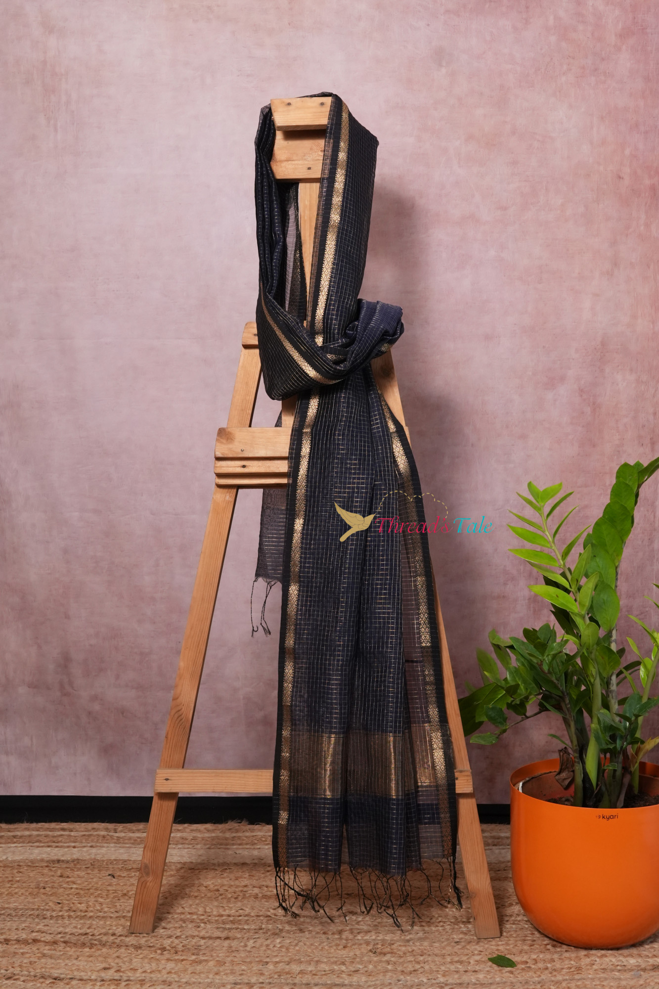 Blue Handwoven Tissue Checks Maheshwari Dupatta
