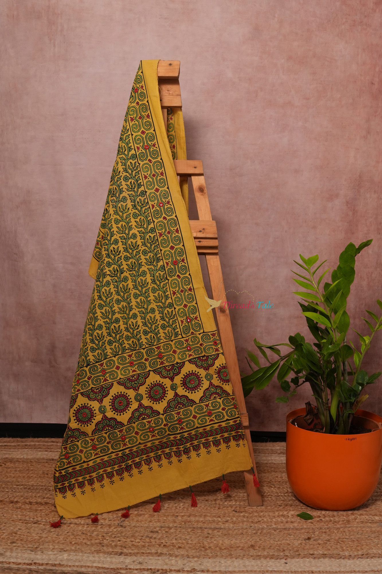 Yellow Handcrafted Ajrakh Cotton Stole