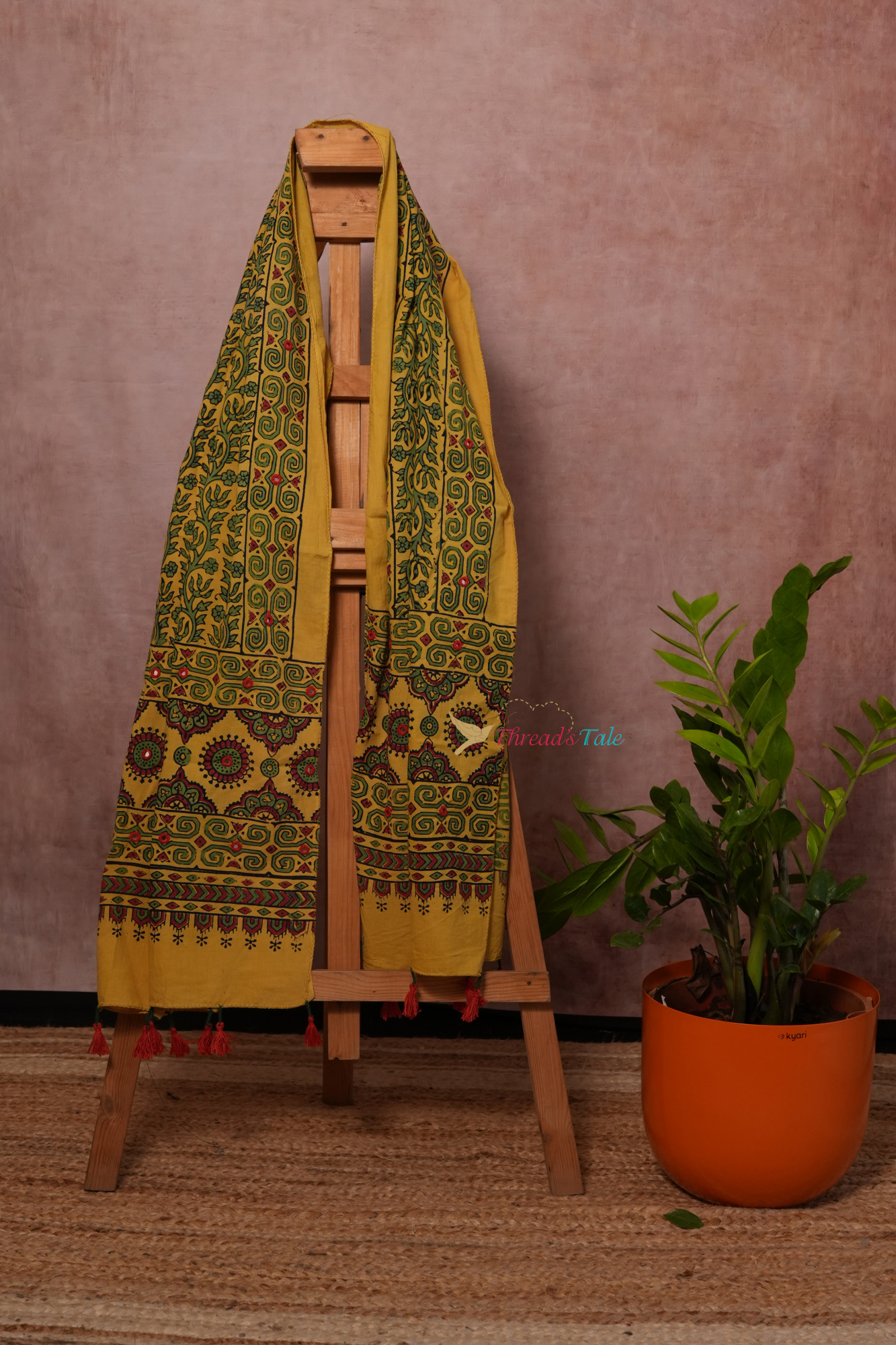 Yellow Handcrafted Ajrakh Cotton Stole