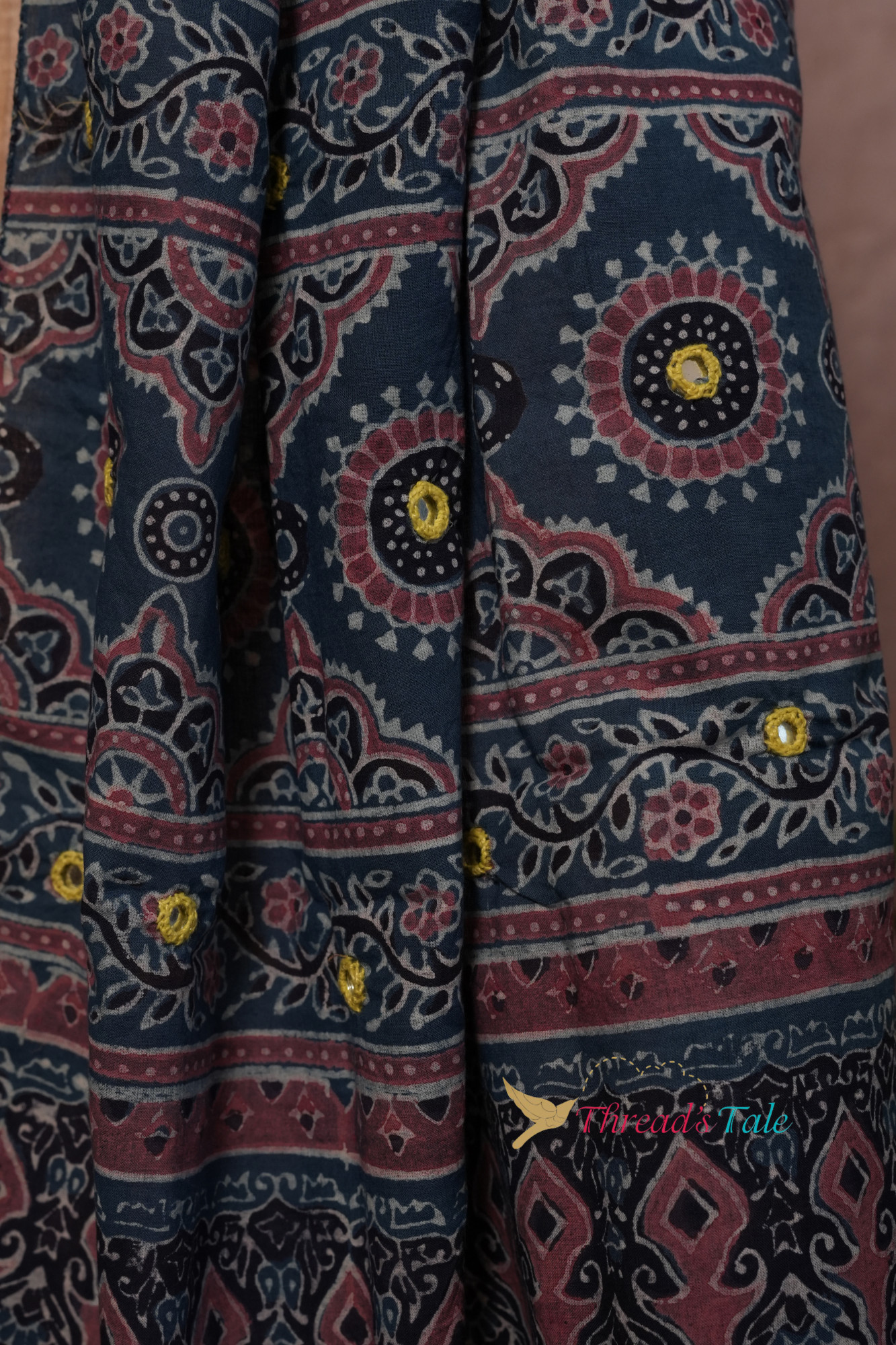 Handcrafted  Indigo Yellow Cotton Stole
