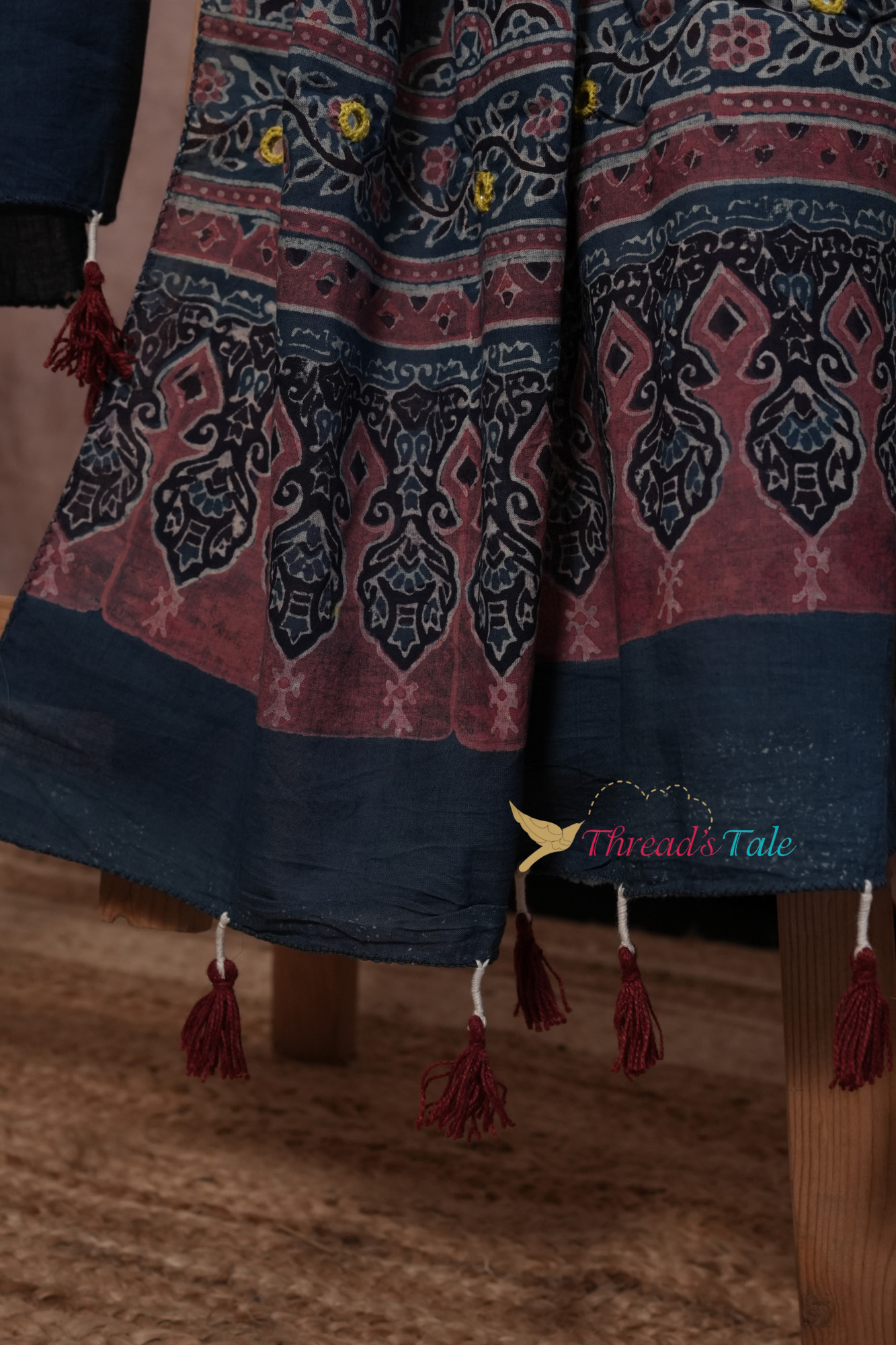 Handcrafted  Indigo Yellow Cotton Stole