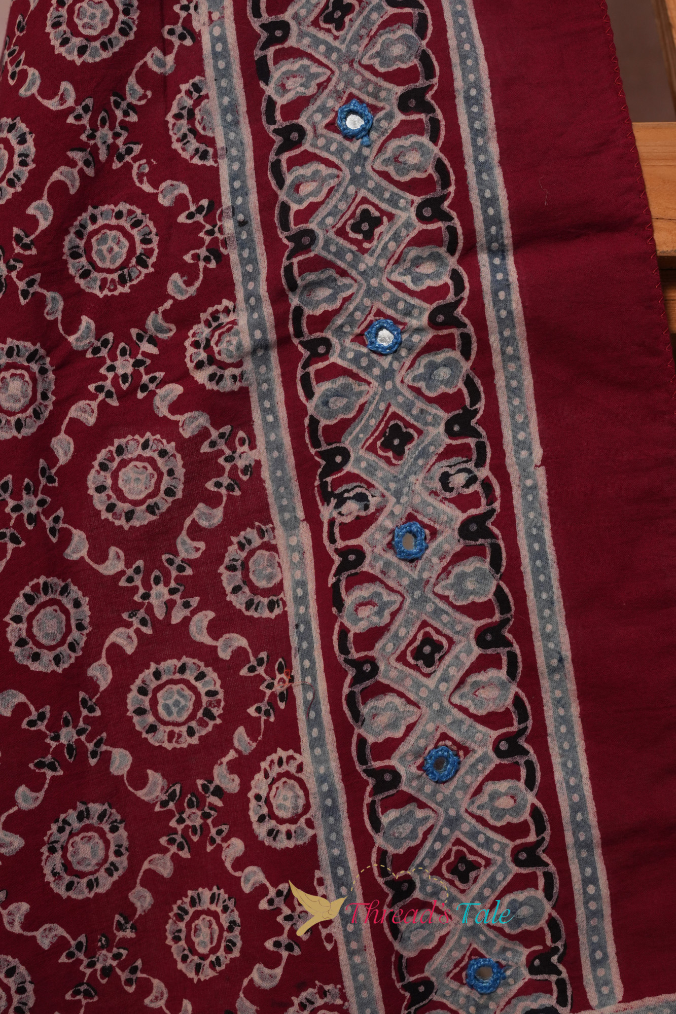Deep Red Handcrafted Ajarkh Cotton Stole