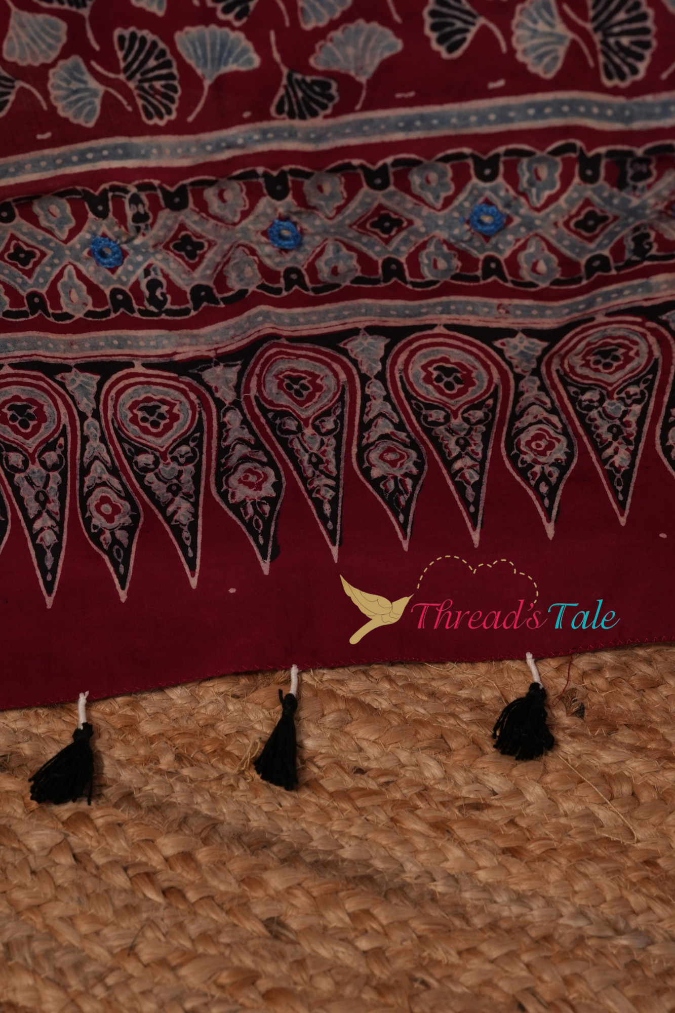 Deep Red Handcrafted Ajarkh Cotton Stole