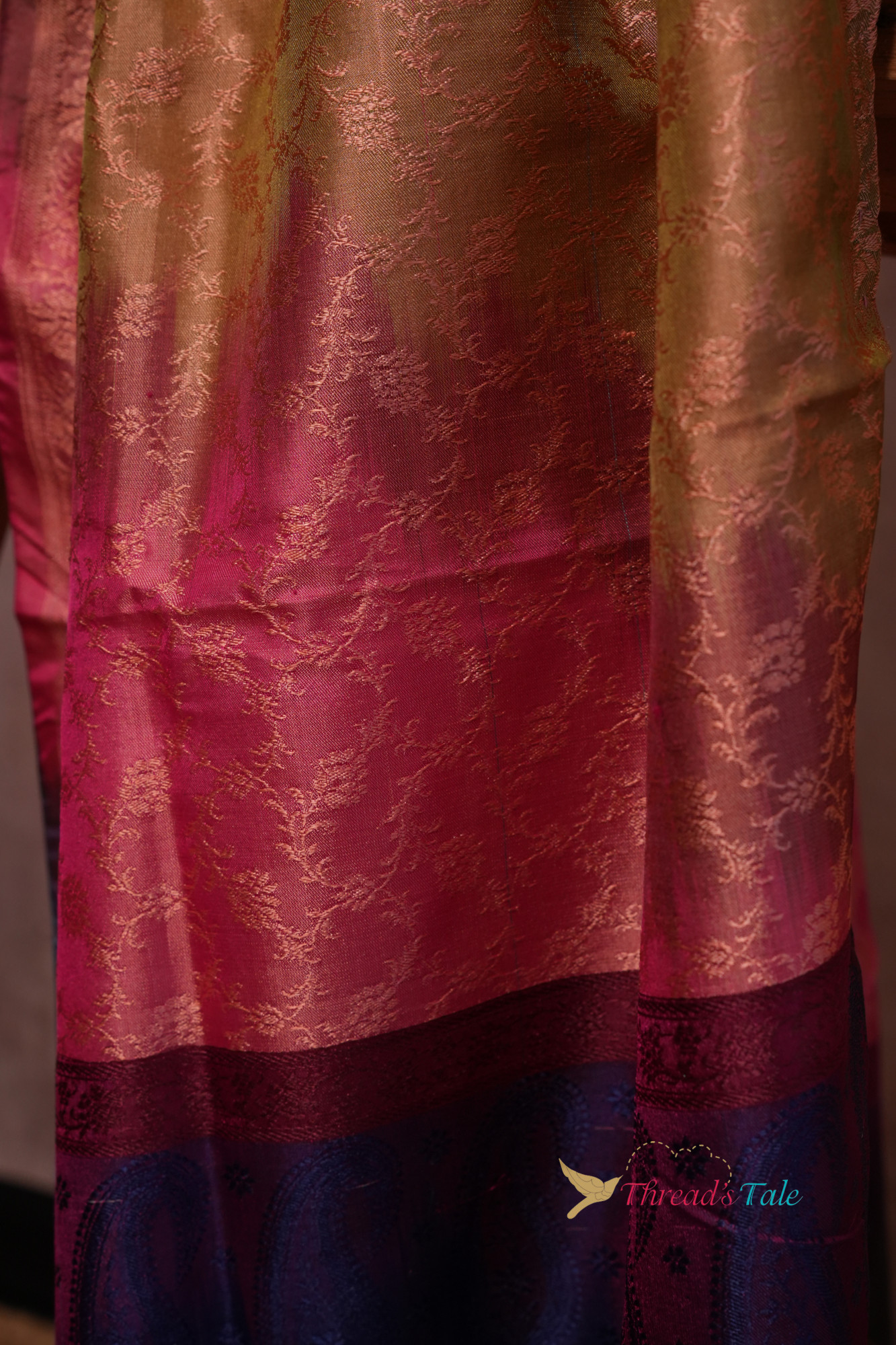 Multi Shaded Peach Pure Silk Brocaded Stole