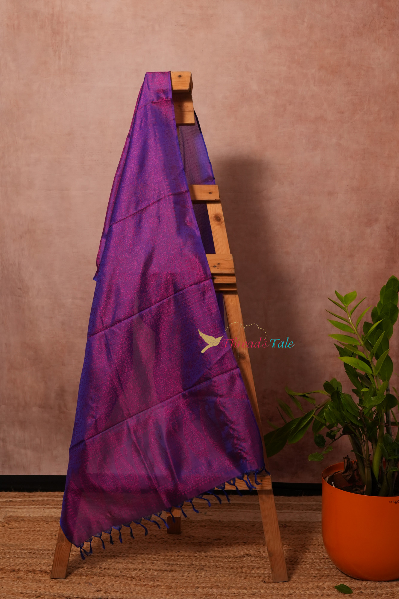 Violet Pure Silk Brocaded Pure Silk Stole