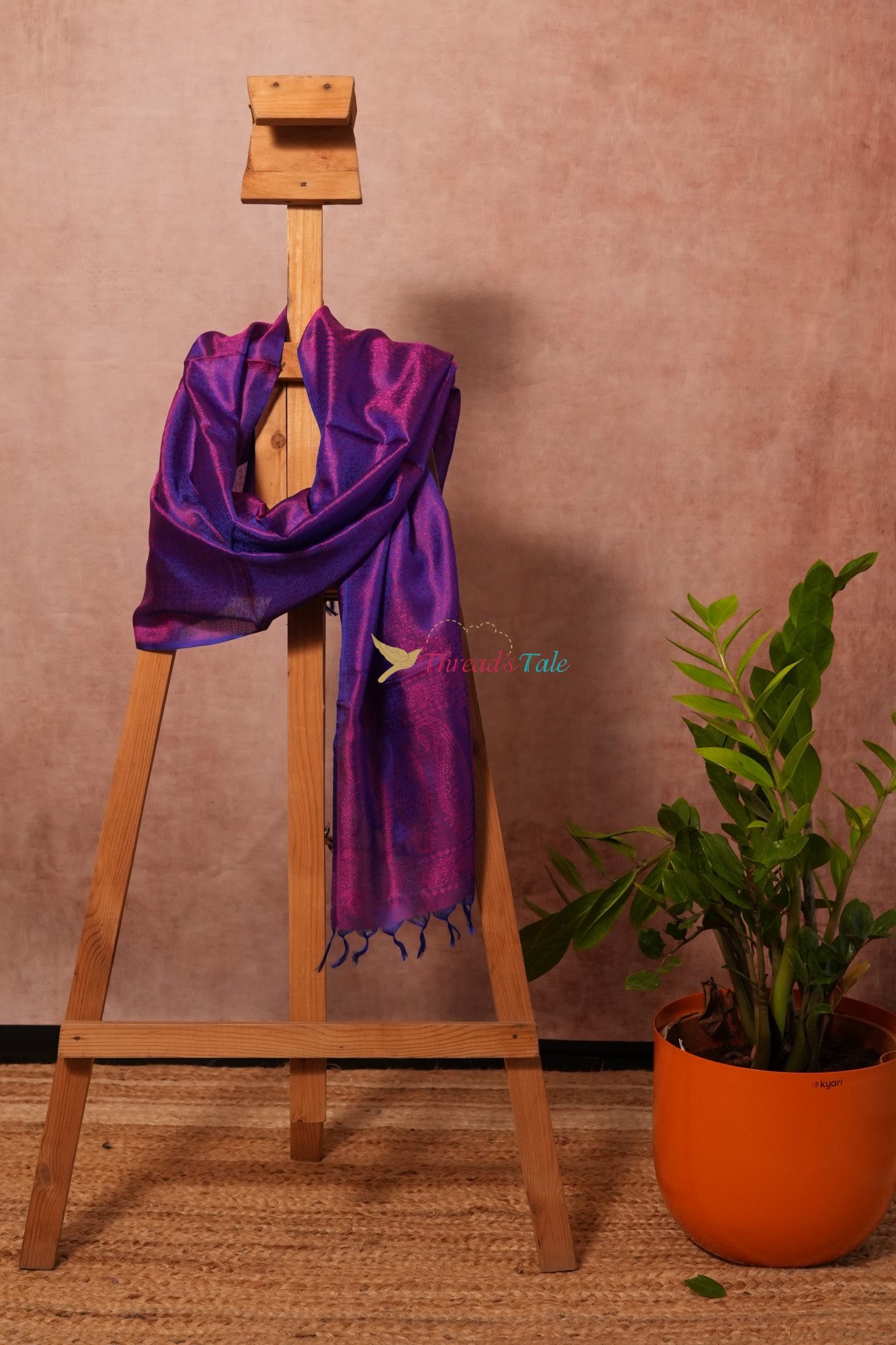Violet Pure Silk Brocaded Pure Silk Stole