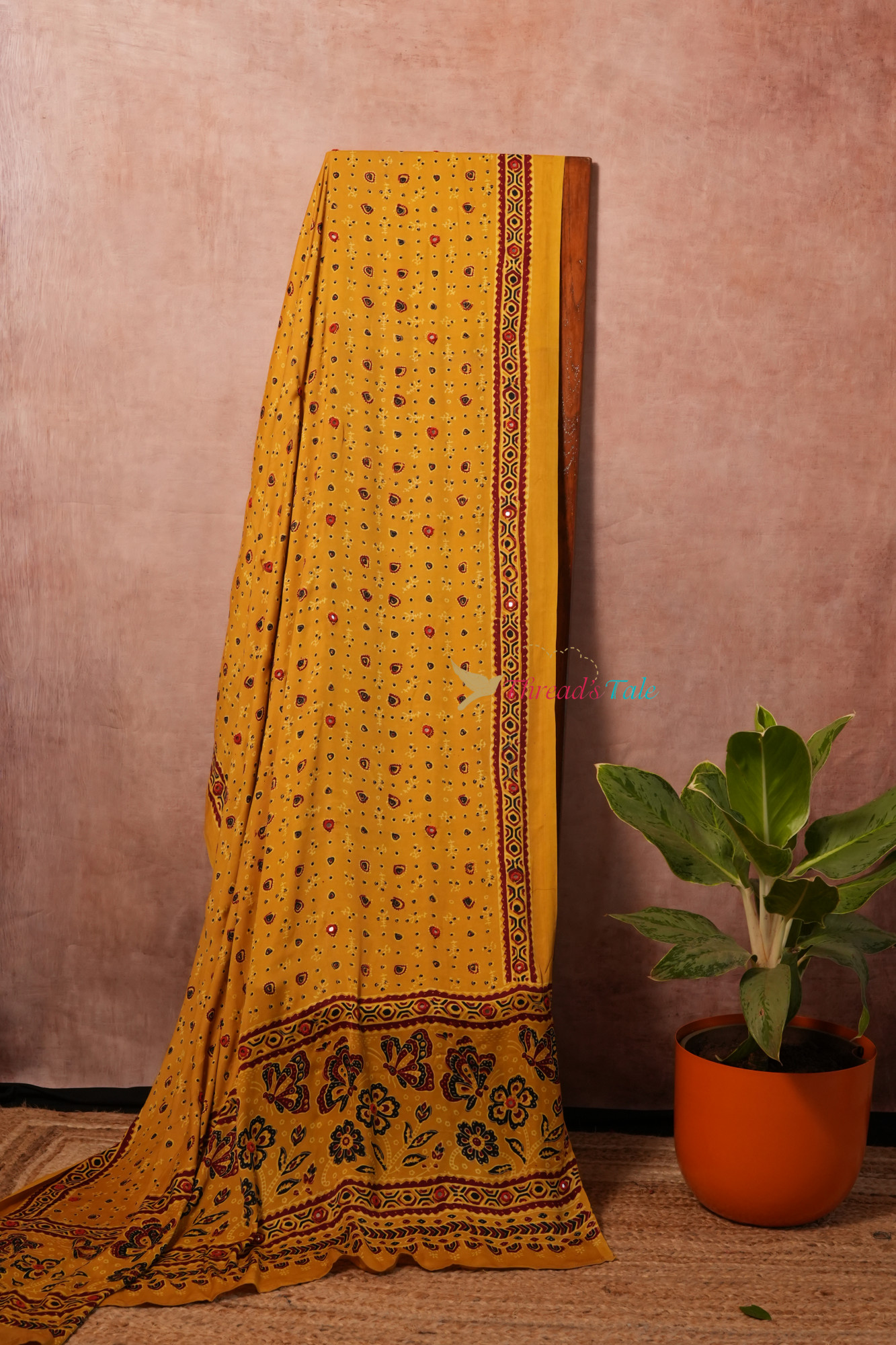 Yellow Handcrafted Ajrakh Model Dupatta