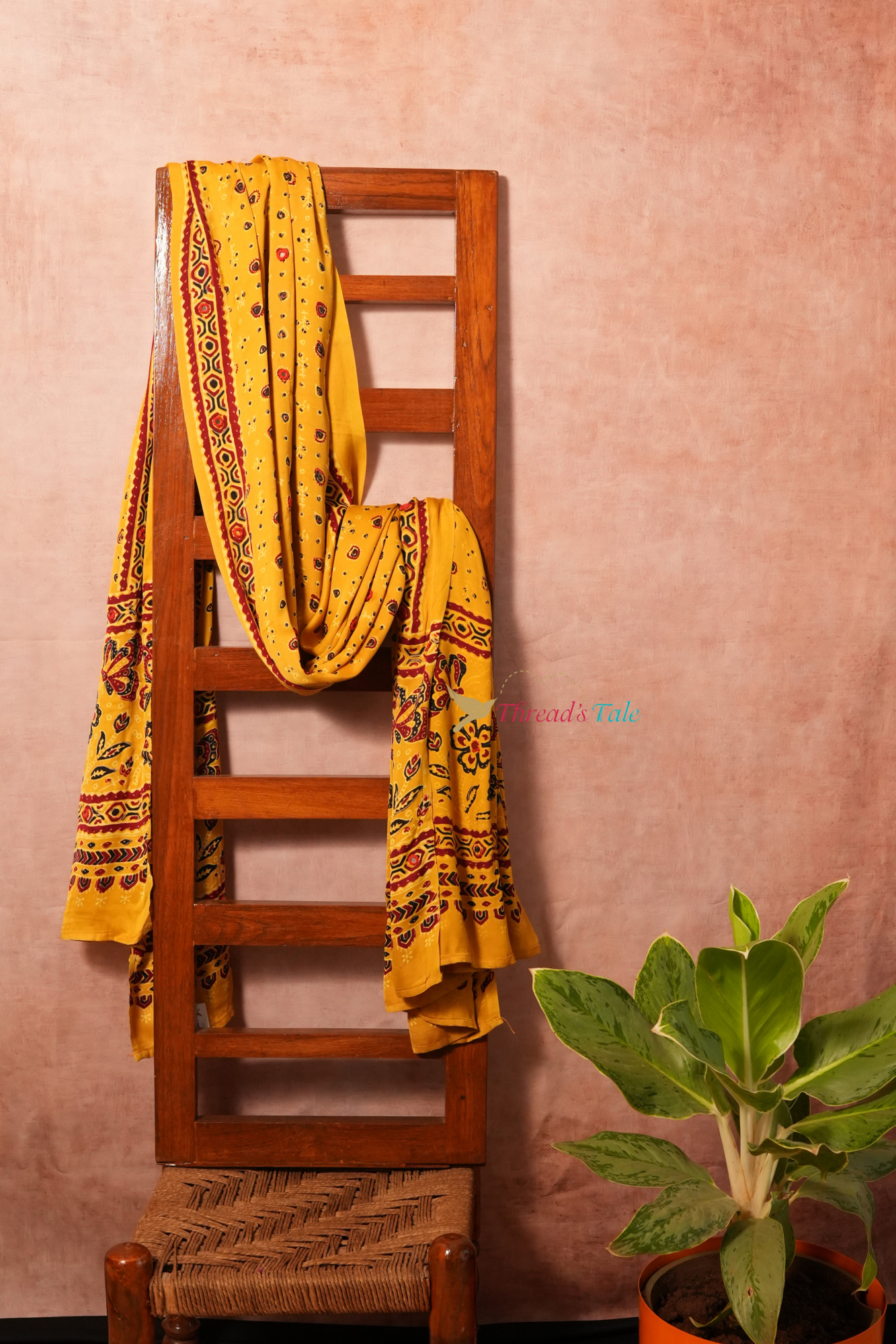 Yellow Handcrafted Ajrakh Model Dupatta