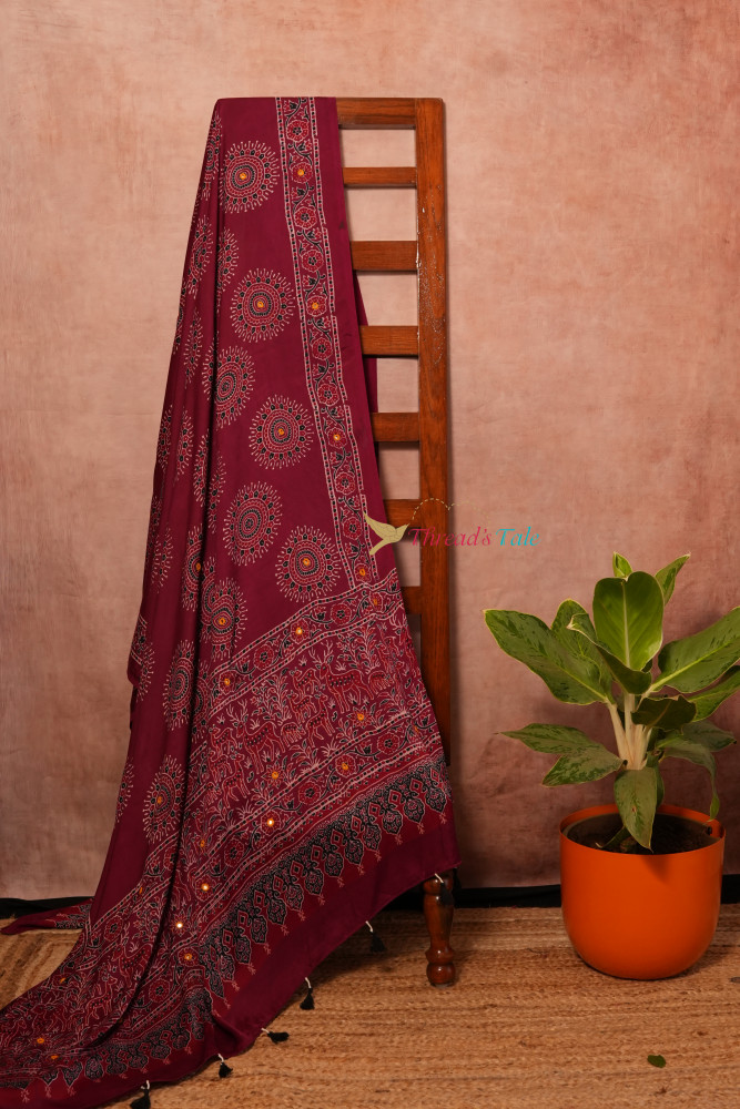 Image of Red Handcrafted Modal Silk Dupatta