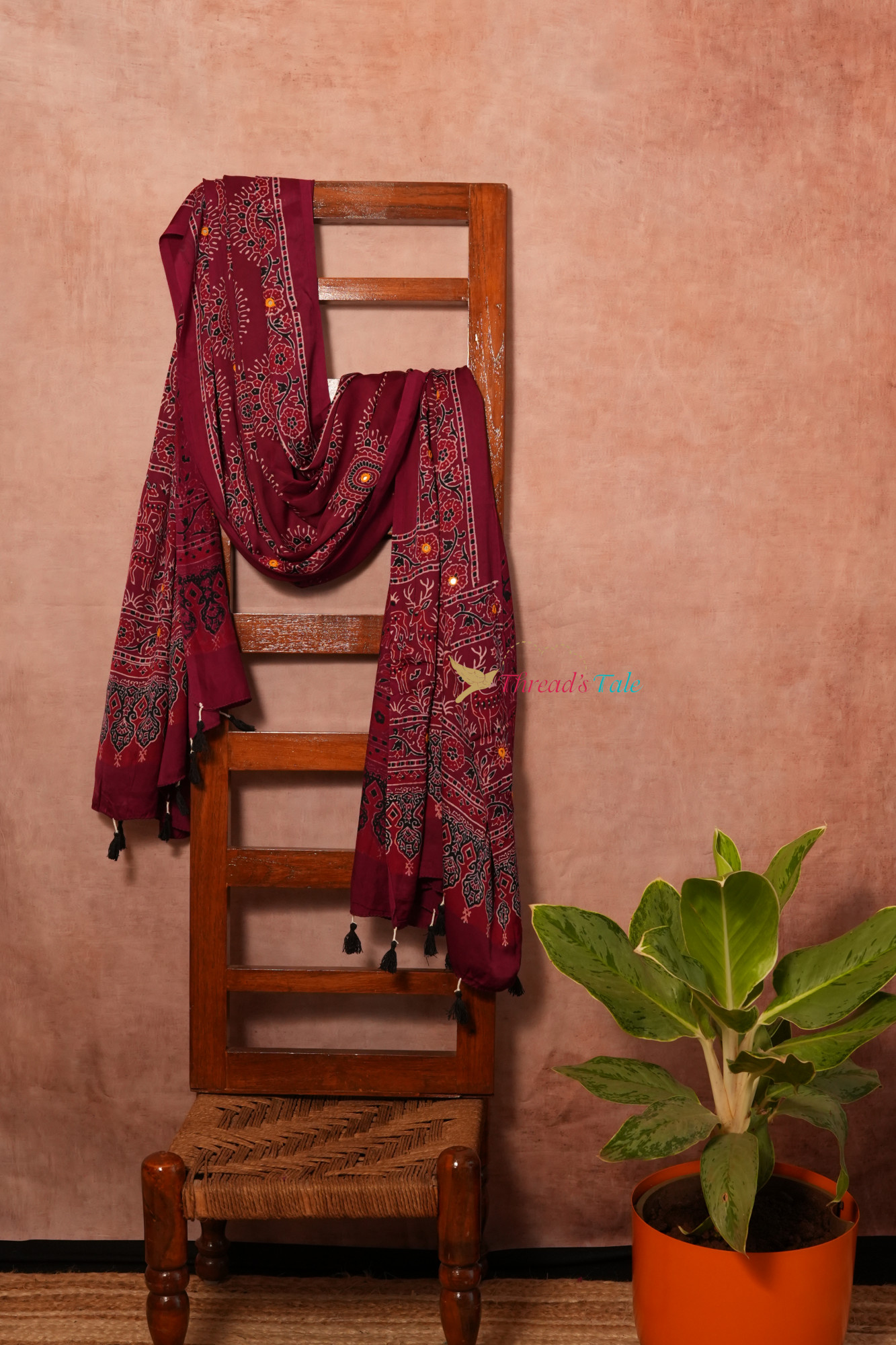 Maroon Handcrafted Modal Silk Dupatta