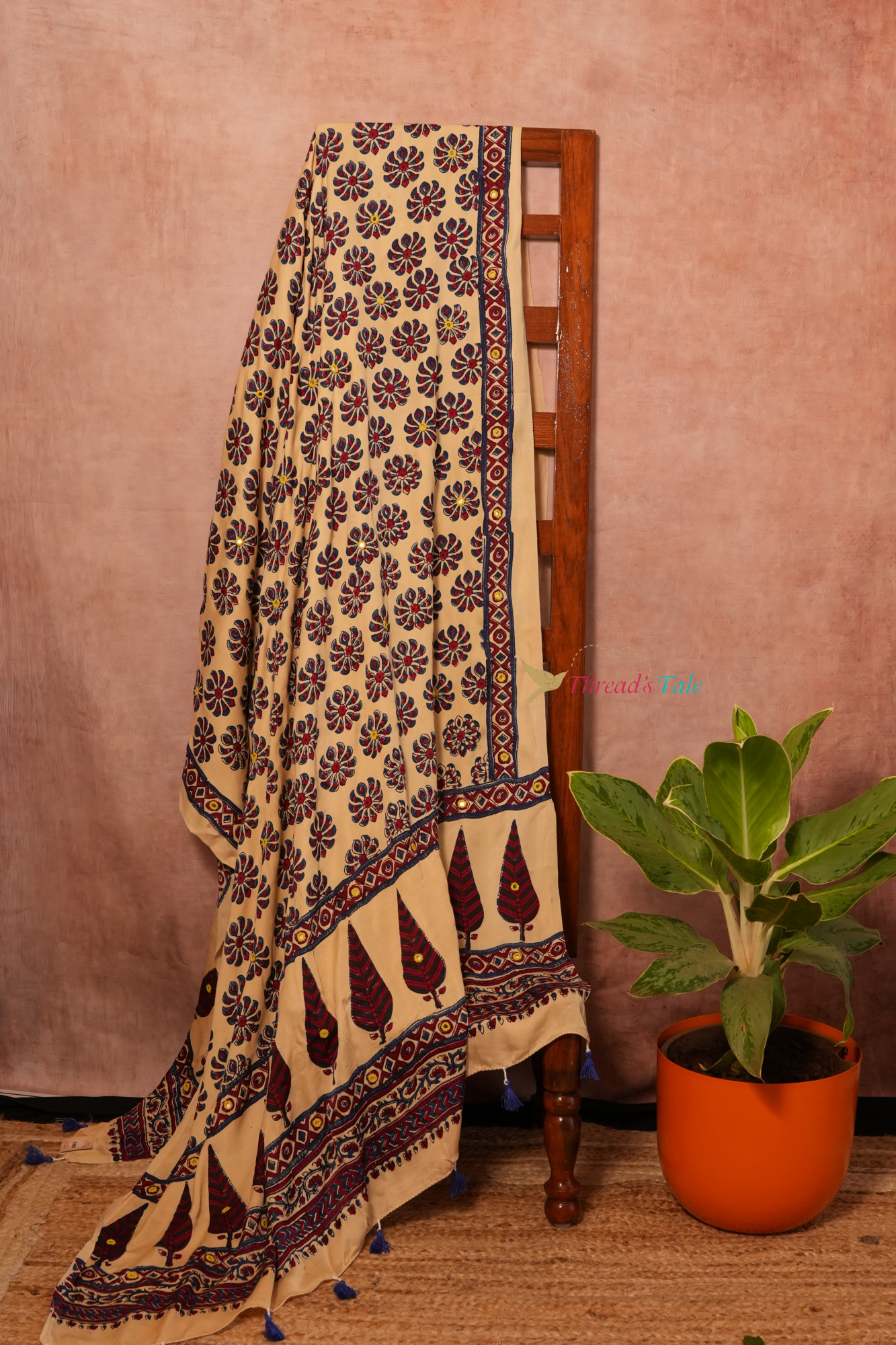 Ivory Blue Handcrafted Modal Silk Dupatta