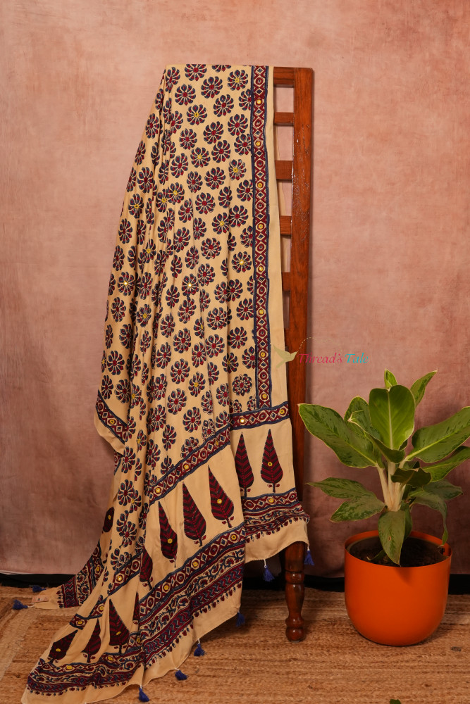Image of Ivory Blue Handcrafted Modal Silk Dupatta