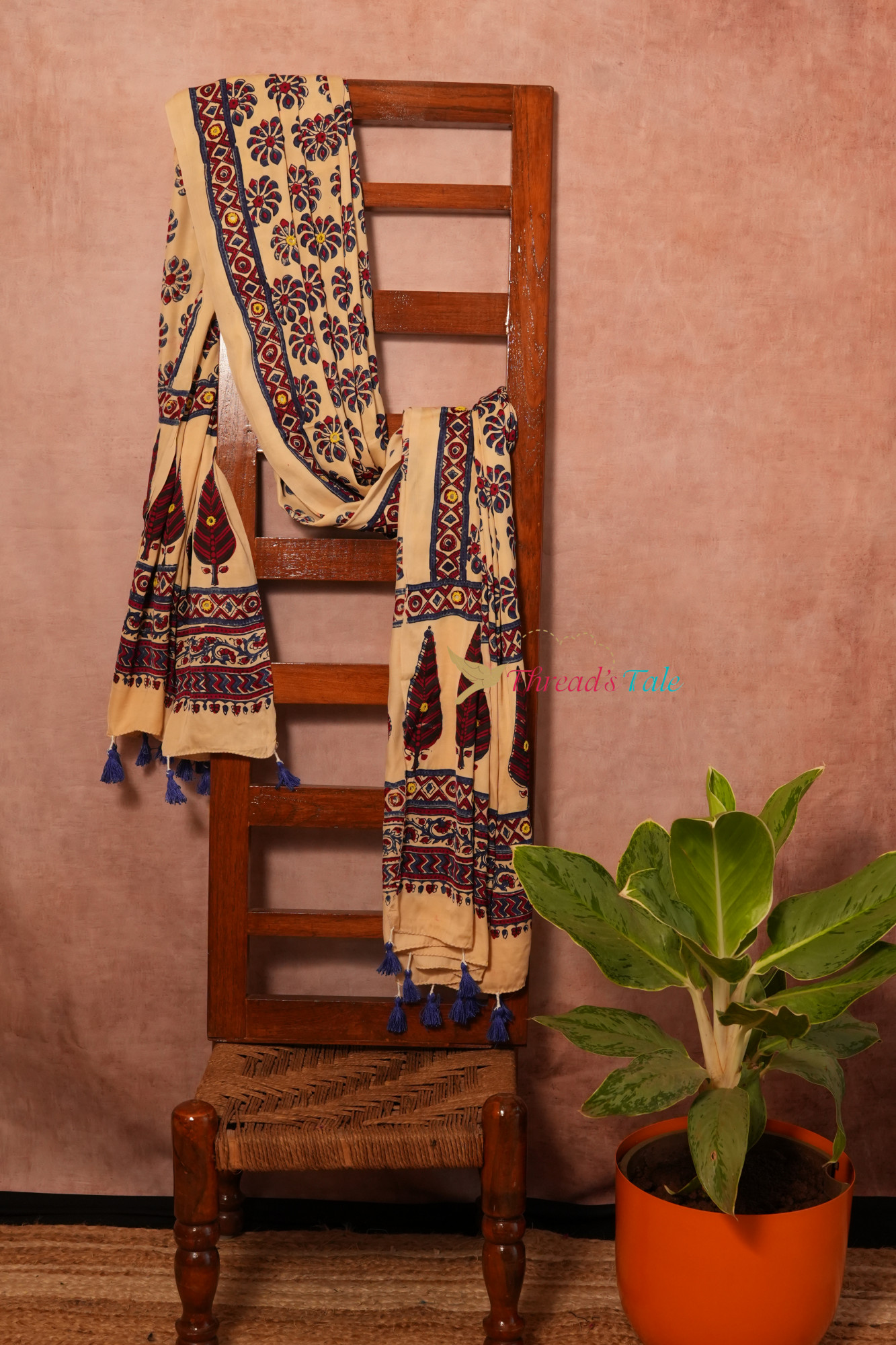 Ivory Blue Handcrafted Modal Silk Dupatta