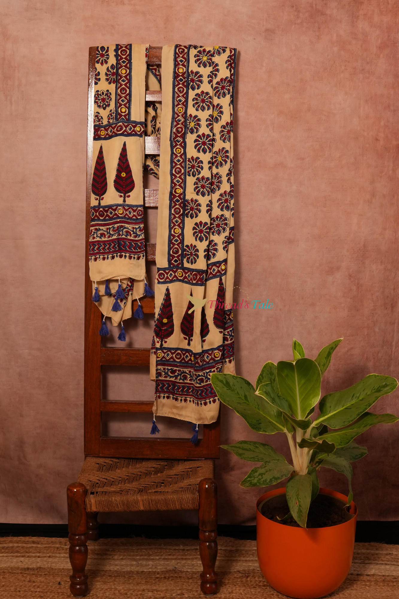 Ivory Blue Handcrafted Modal Silk Dupatta