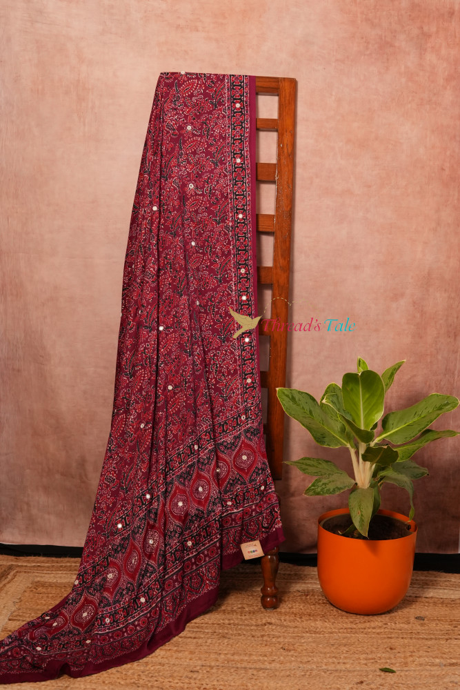 Image of Maroon Handcrafted Modal Silk Dupatta
