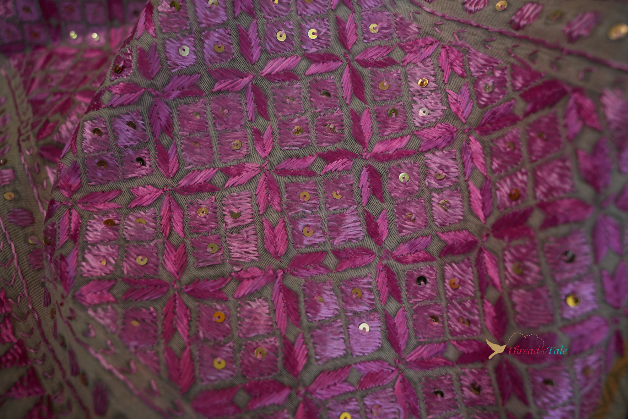 Off White Pink Handcrafted Phulkari Dupatta