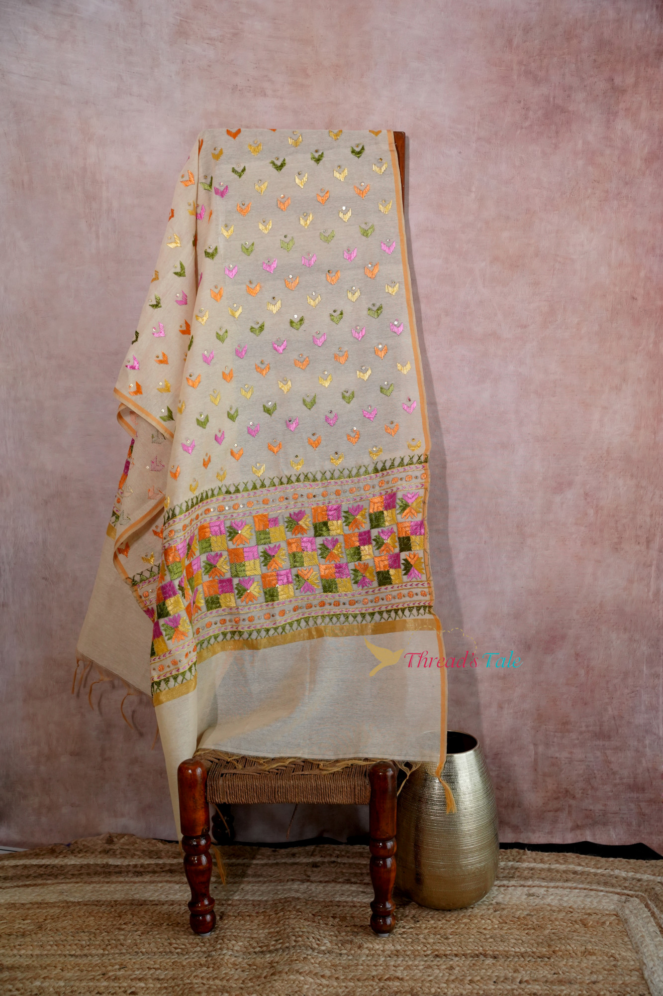 Ivory Multi Shaded Handcrafted Phulkari Dupatta