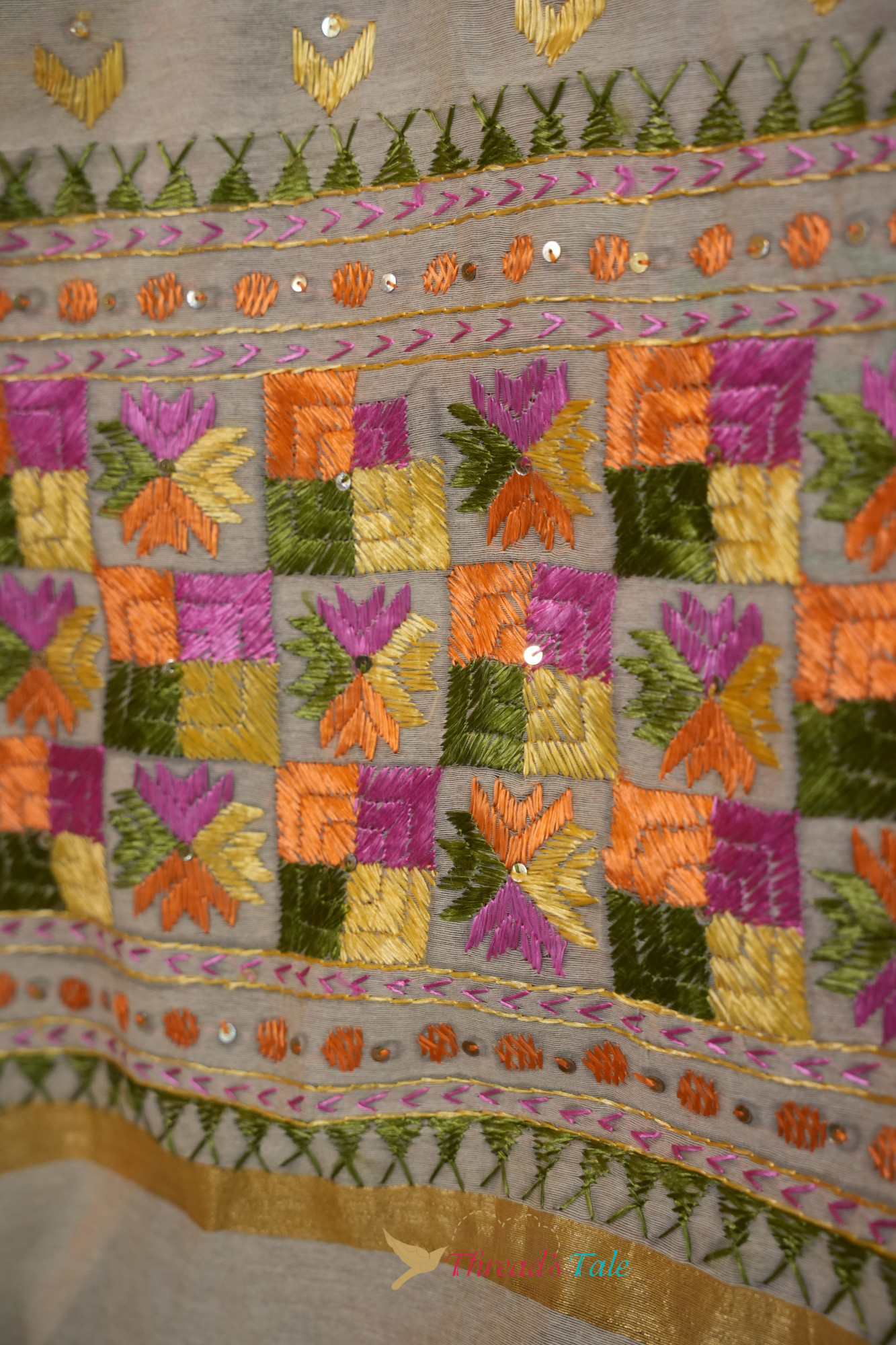 Ivory Multi Shaded Handcrafted Phulkari Dupatta