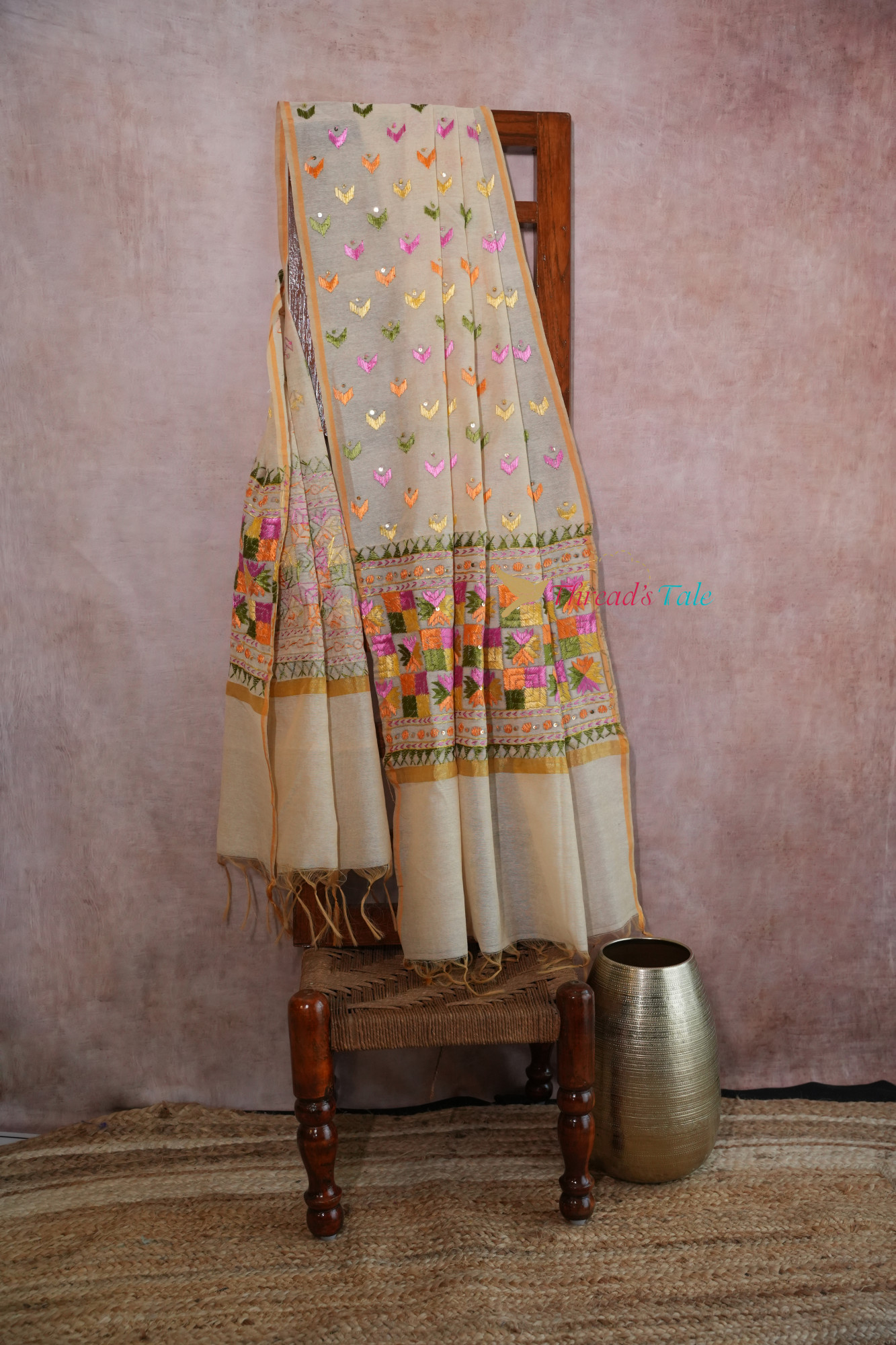 Ivory Multi Shaded Handcrafted Phulkari Dupatta
